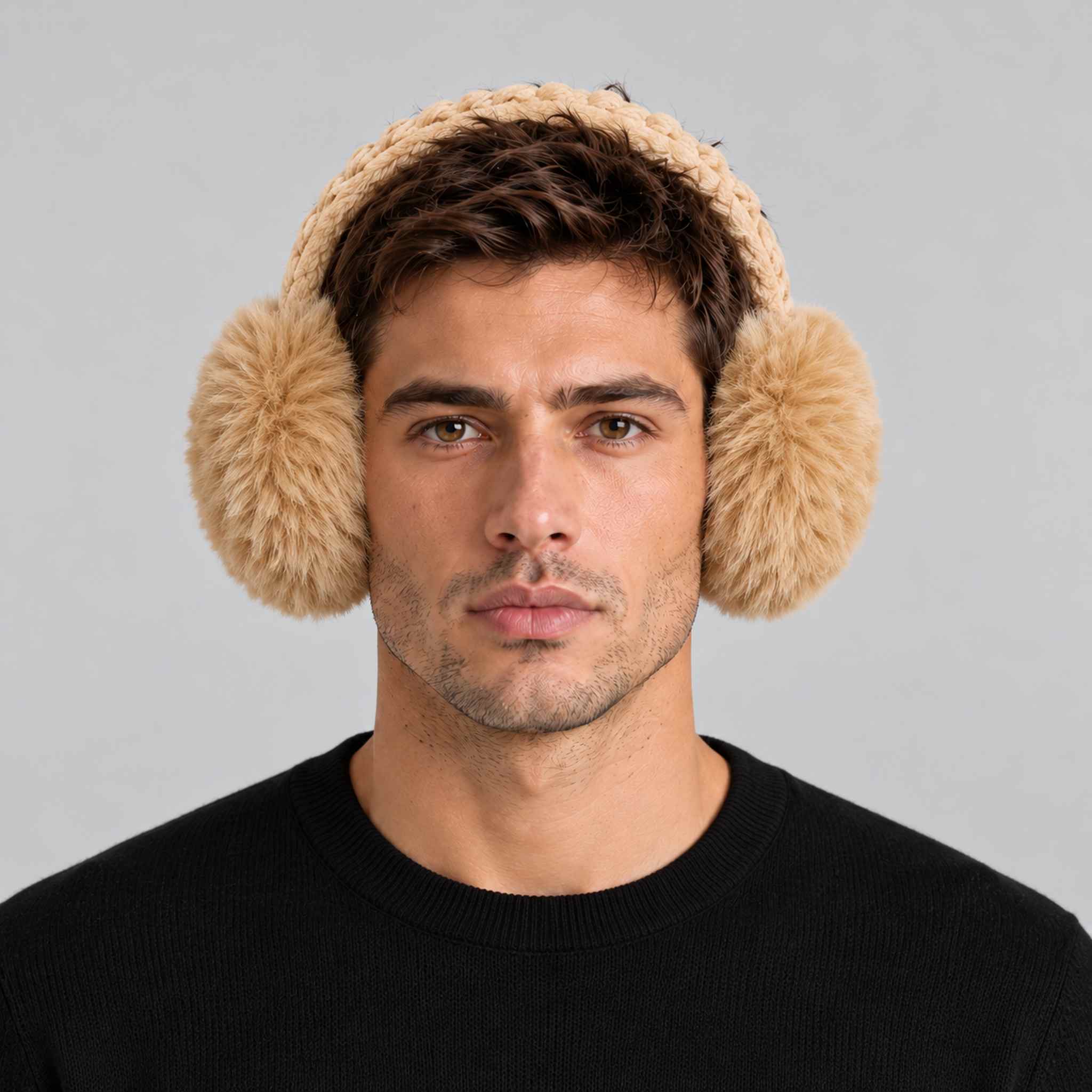 Goldbergh unisex Fluffy Earwarmers in Lark (Lark) - mens front. AI-generated from manufacturer imagery.