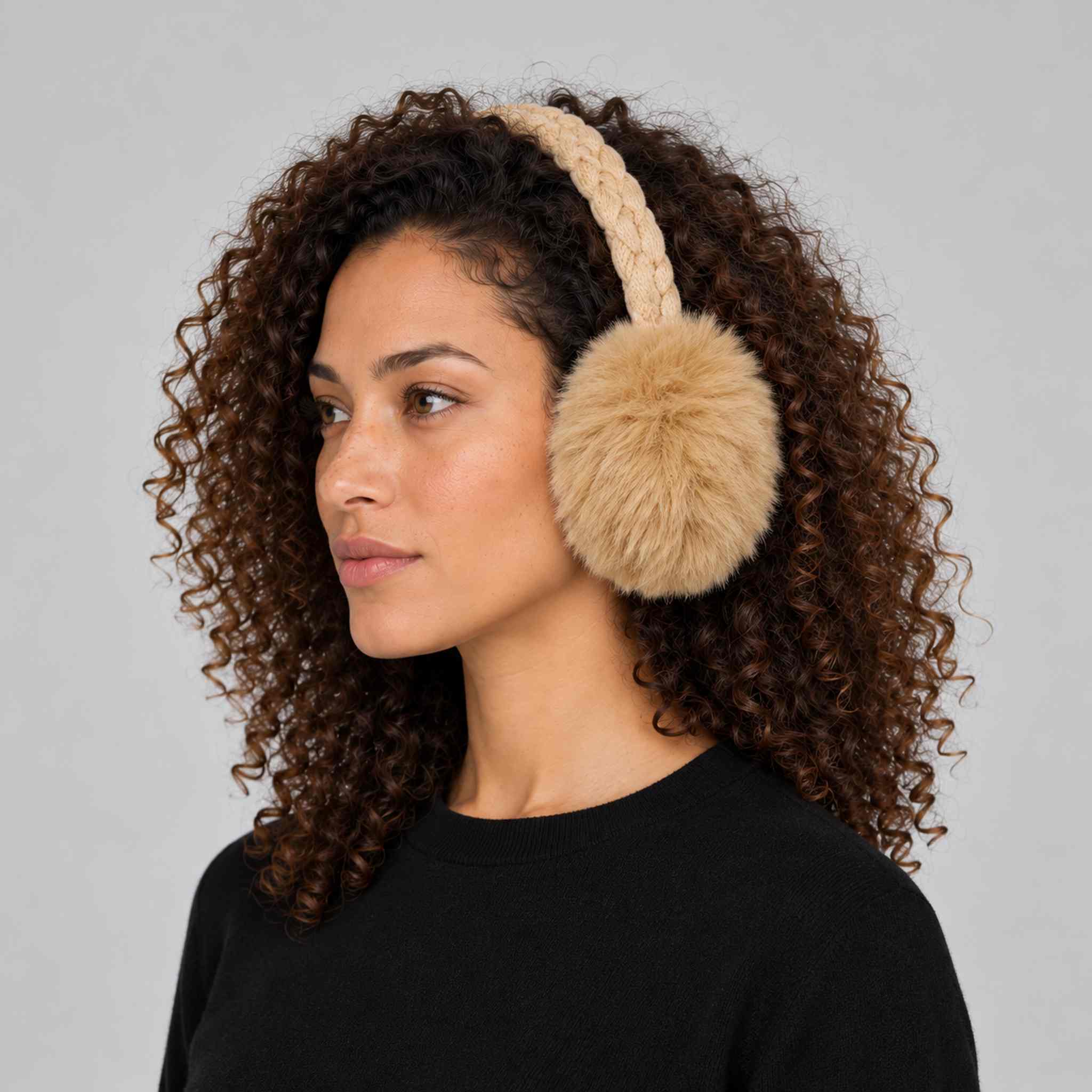 Goldbergh unisex Fluffy Earwarmers in Lark (Lark) - womens side. AI-generated from manufacturer imagery.