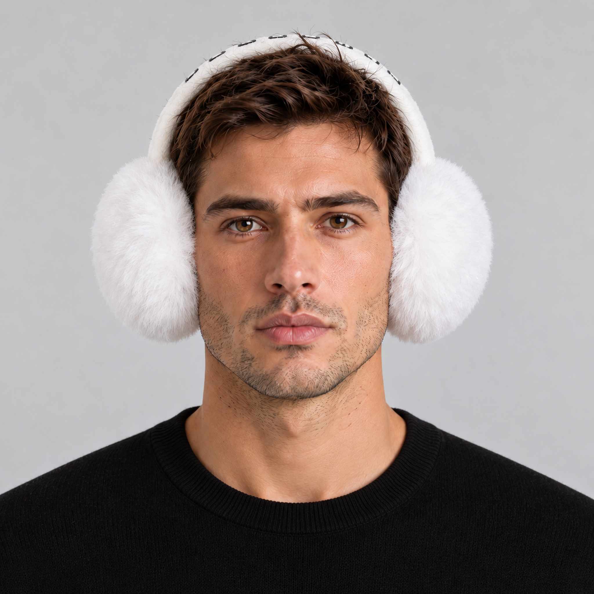 Goldbergh unisex Fluffy Earwarmers in White (Snow White) - mens front. AI-generated from manufacturer imagery.