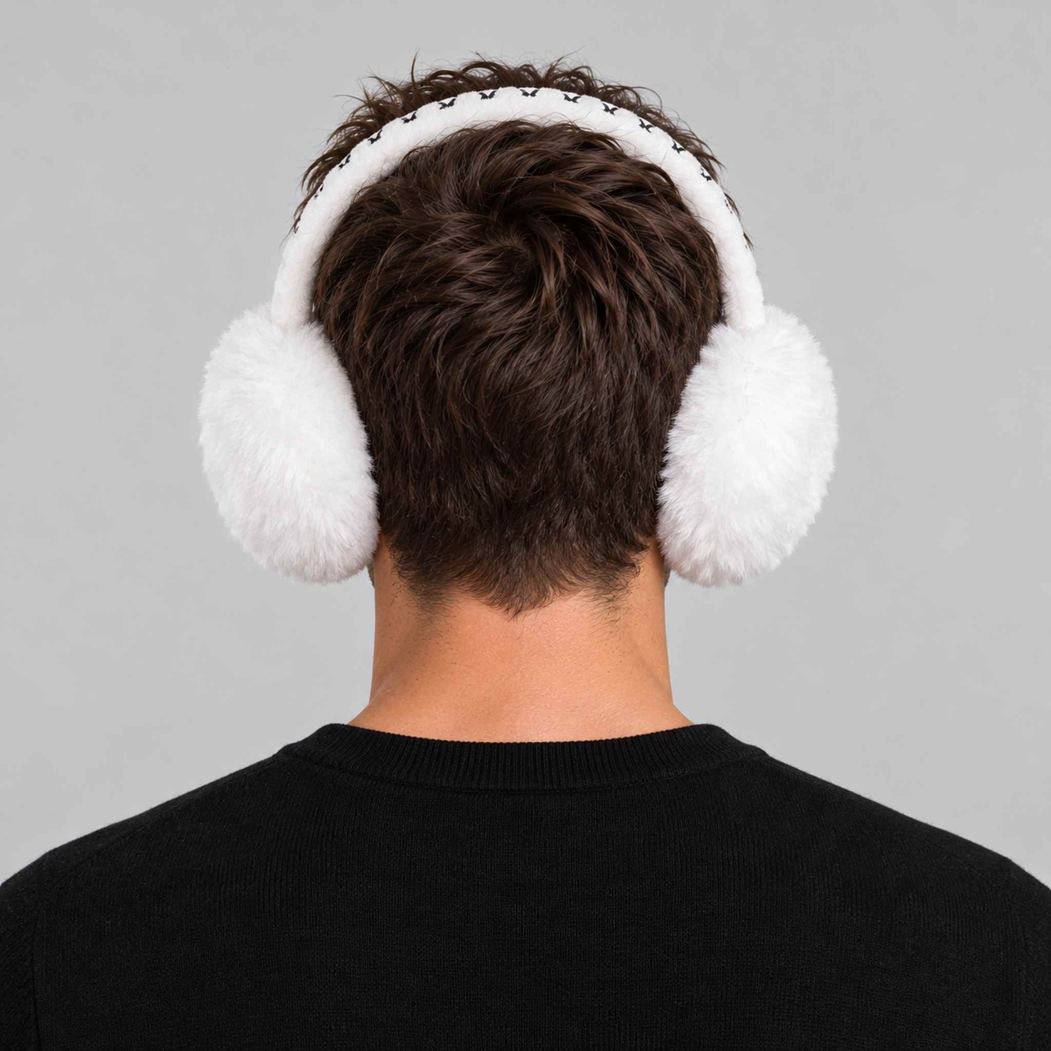 Goldbergh unisex Fluffy Earwarmers in White (Snow White) - mens back. AI-generated from manufacturer imagery.
