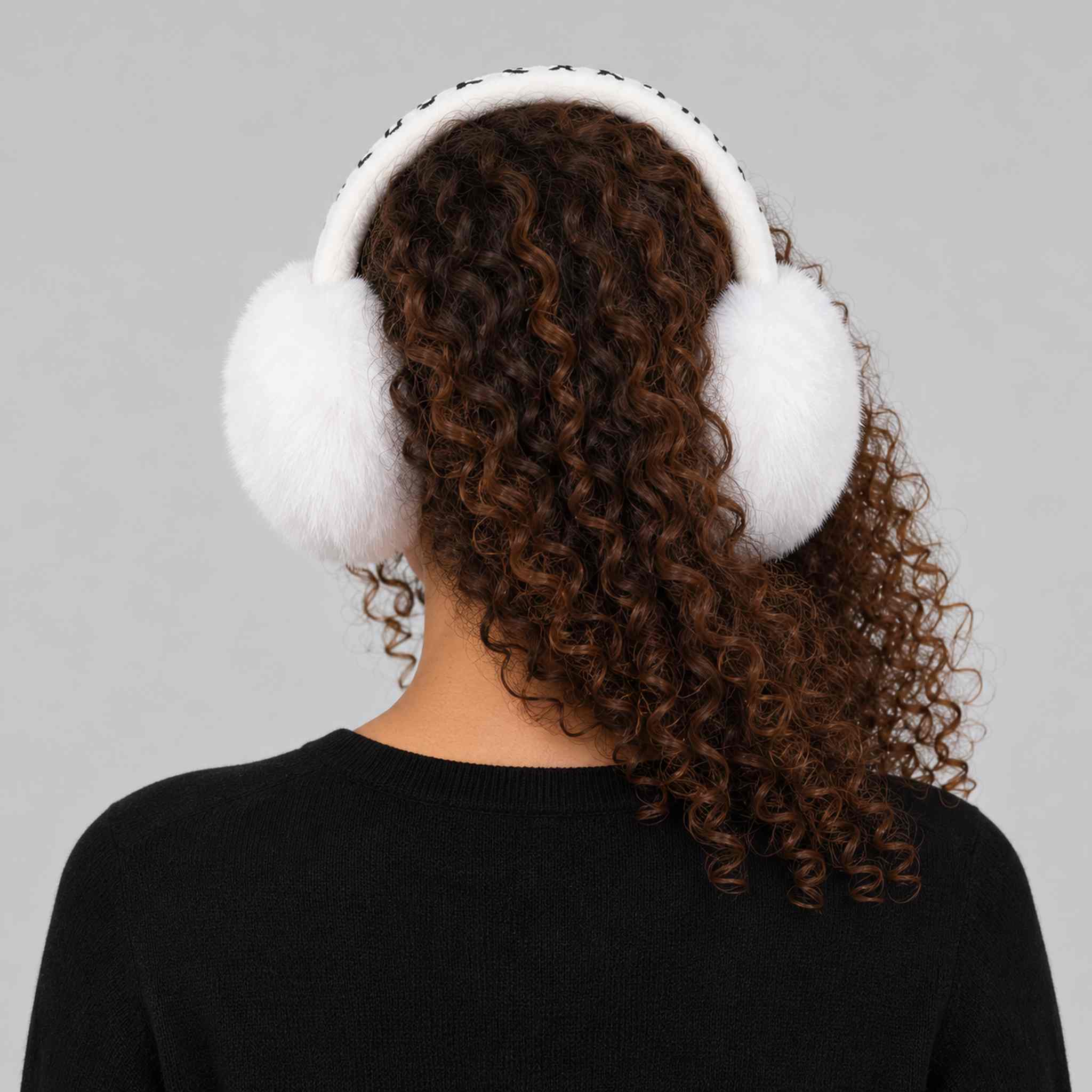 Goldbergh unisex Fluffy Earwarmers in White (Snow White) - womens back. AI-generated from manufacturer imagery.