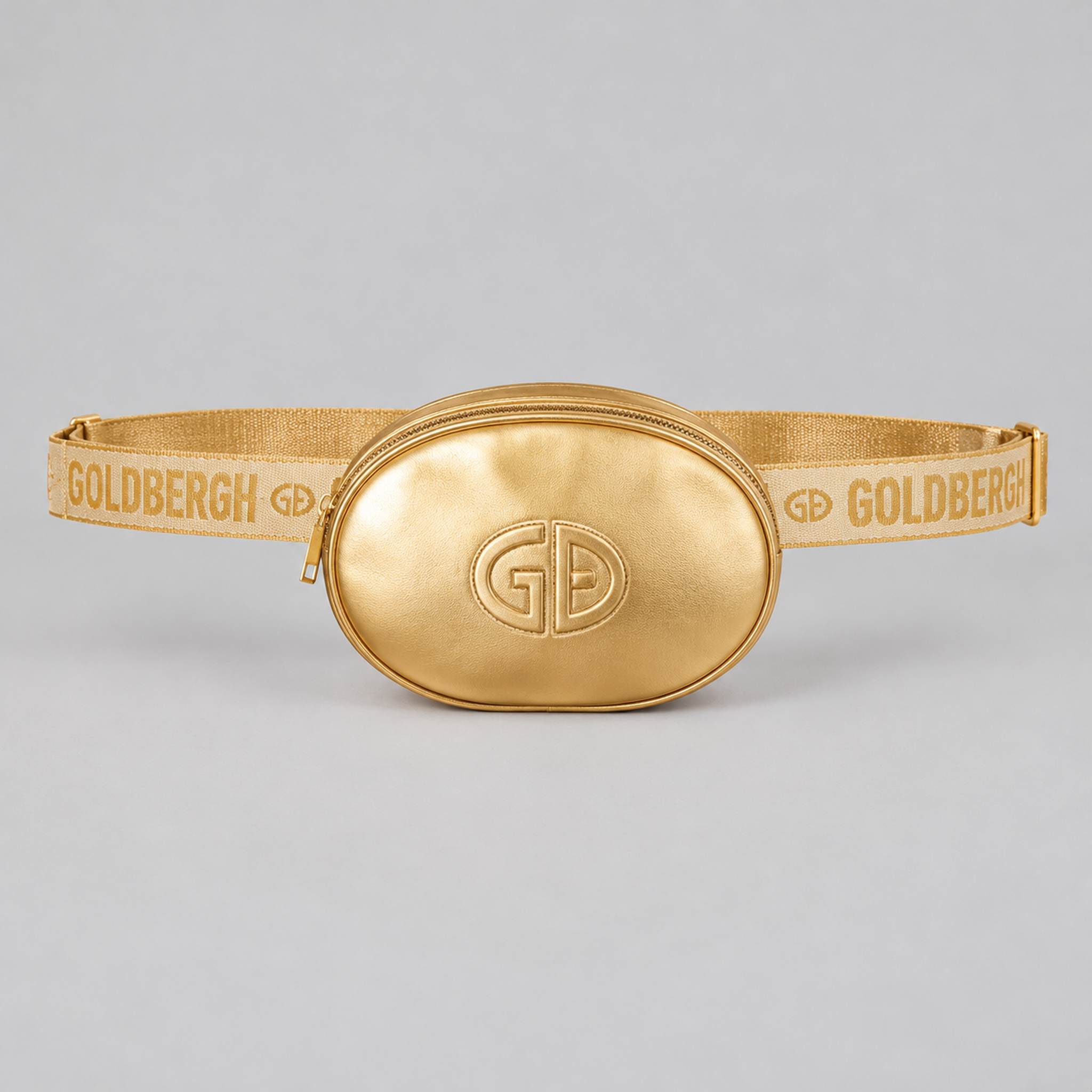 Goldbergh Hinata Bum Bag in Rich Gold - front. AI-generated from manufacturer imagery.