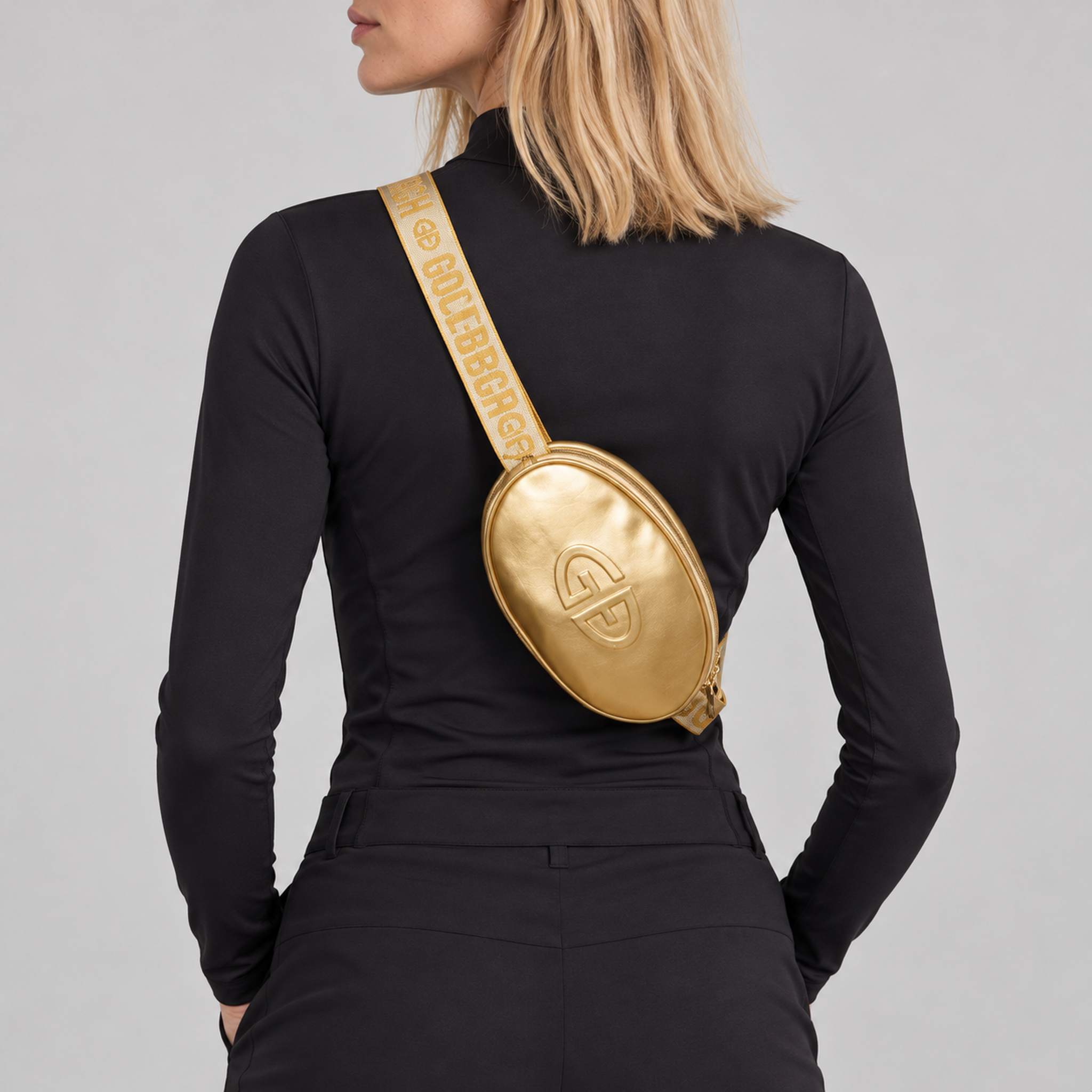 Goldbergh Hinata Bum Bag in Rich Gold - womens back. AI-generated from manufacturer imagery.