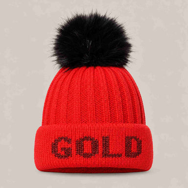 Goldbergh Hodd Beanie in Flame Red in Flame — front. AI-generated from manufacturer reference photographs.