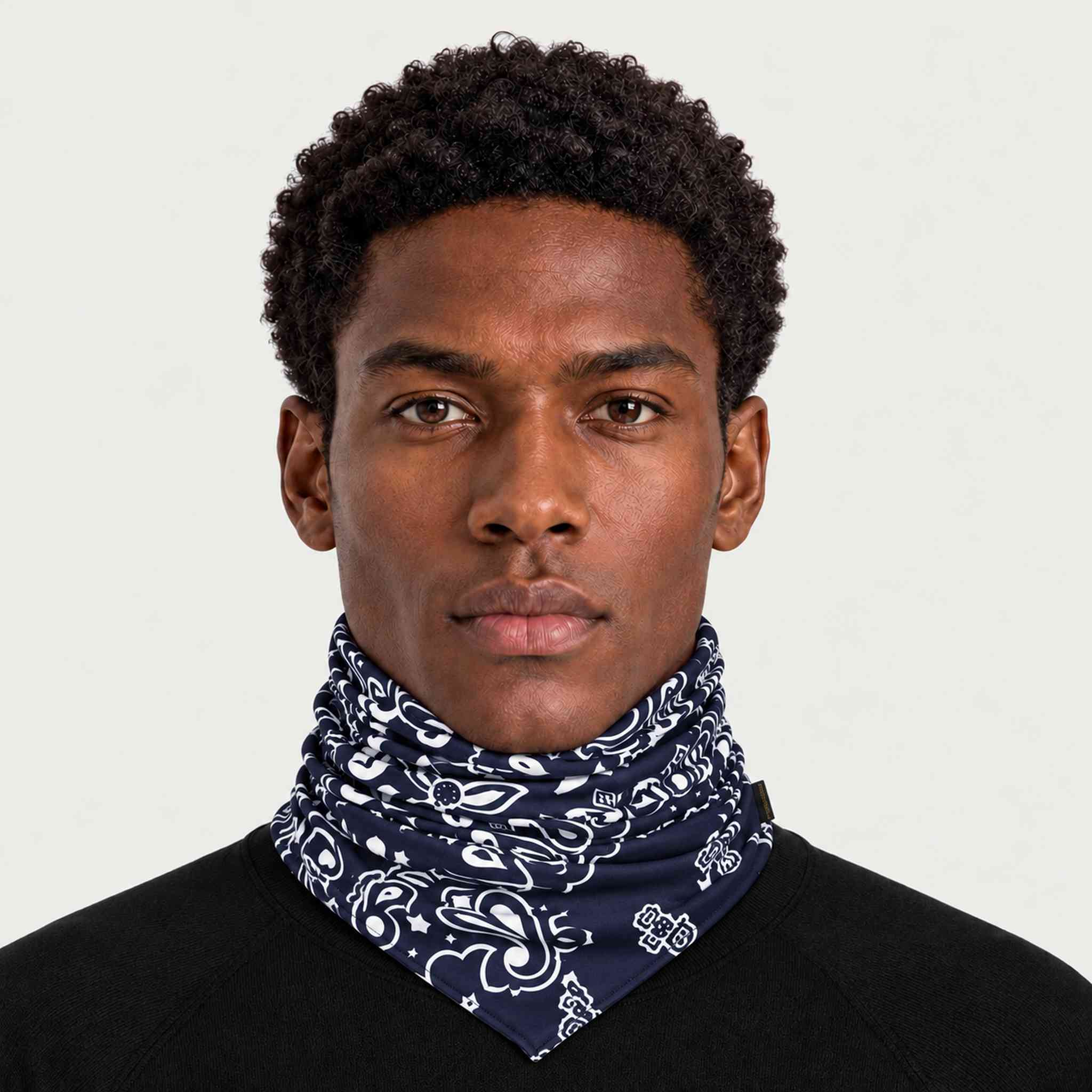 Goldbergh unisex Kizuna Neck Gaiter in Bandana Paisley Blue (Bandana Paisley Blue) - mens front. AI-generated from manufacturer imagery.