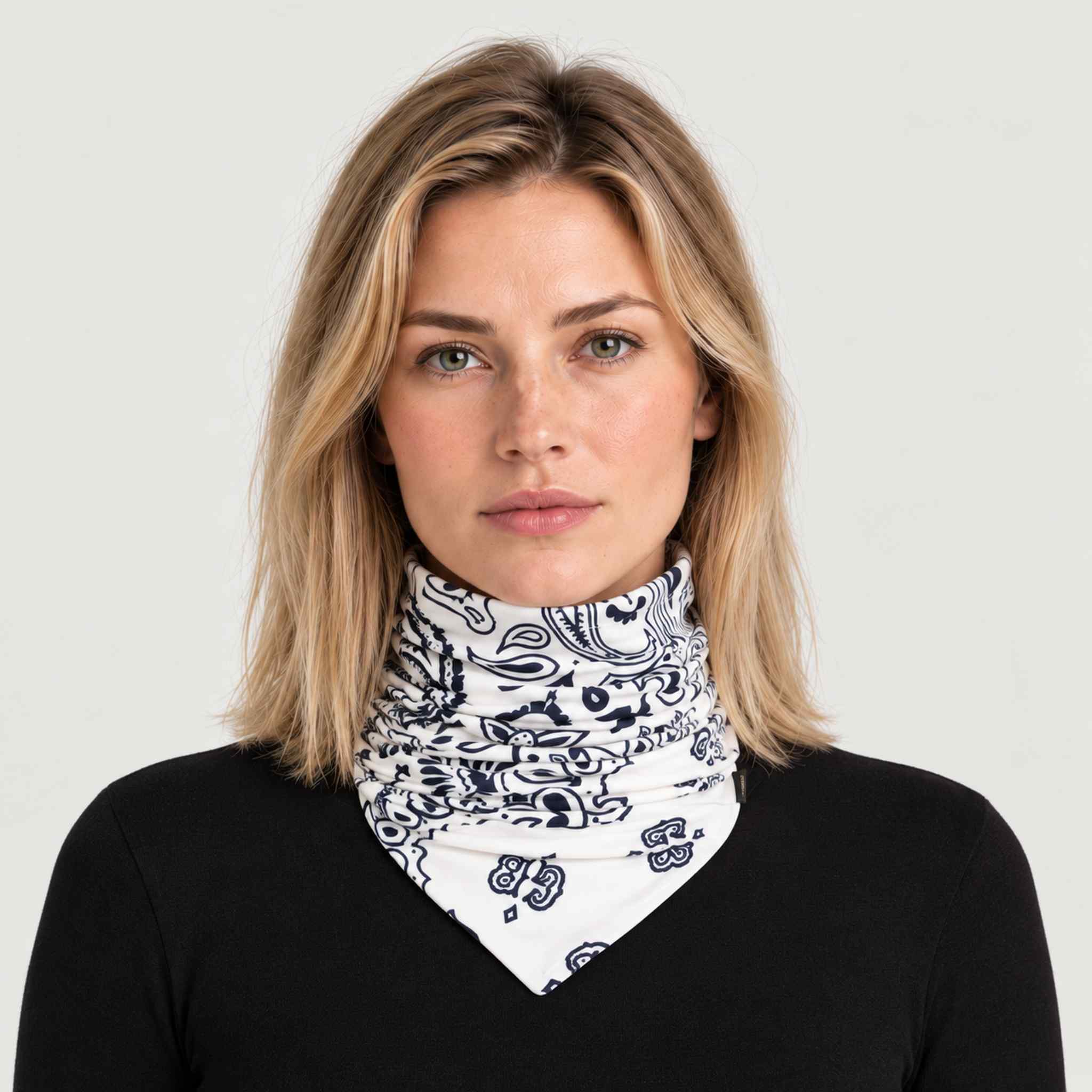 Goldbergh unisex Kizuna Neck Gaiter in Paisley White (Paisley White) - womens front. AI-generated from manufacturer imagery.