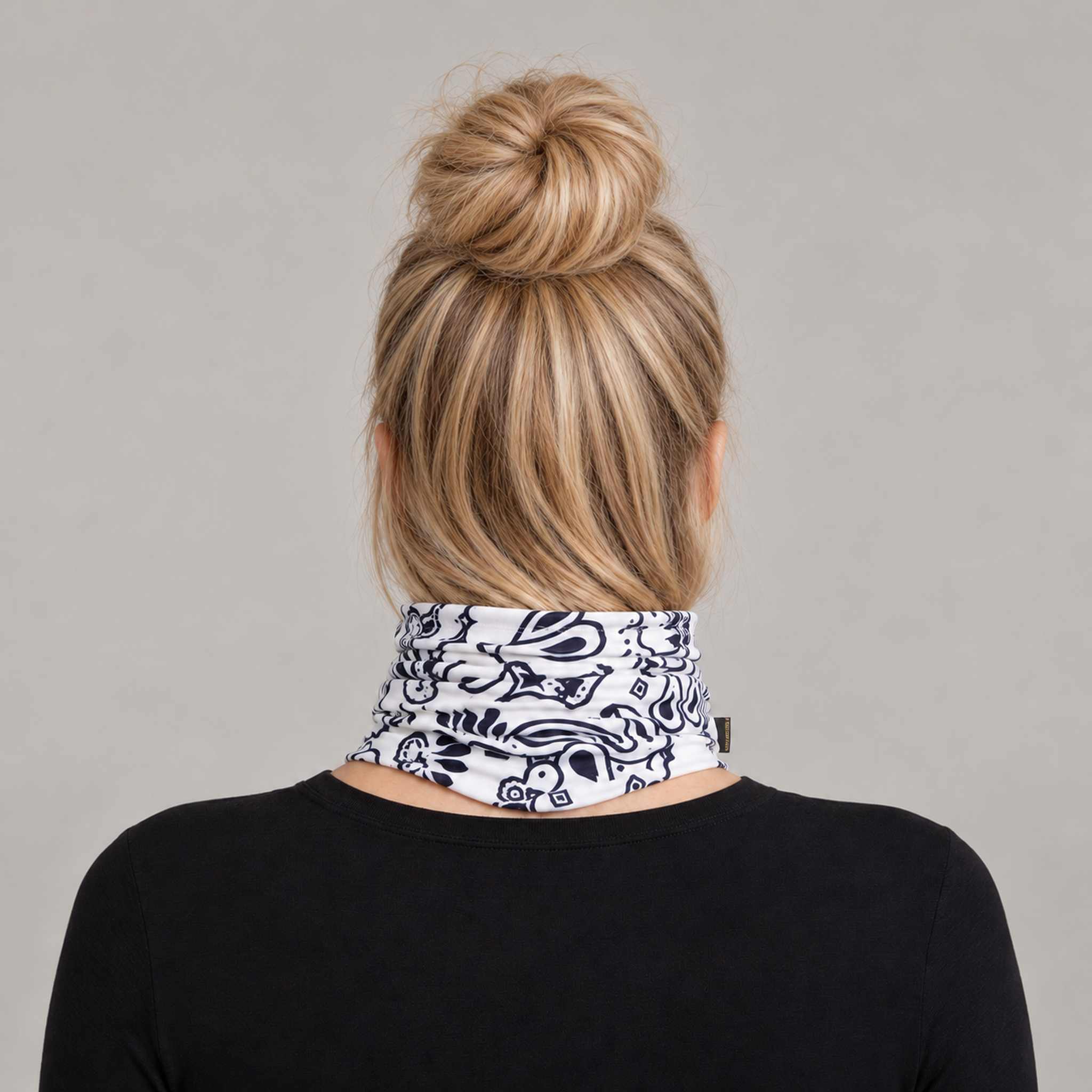 Goldbergh Kizuna Neck Gaiter in Paisley White in Paisley White — womens back. AI-generated from manufacturer reference photographs.