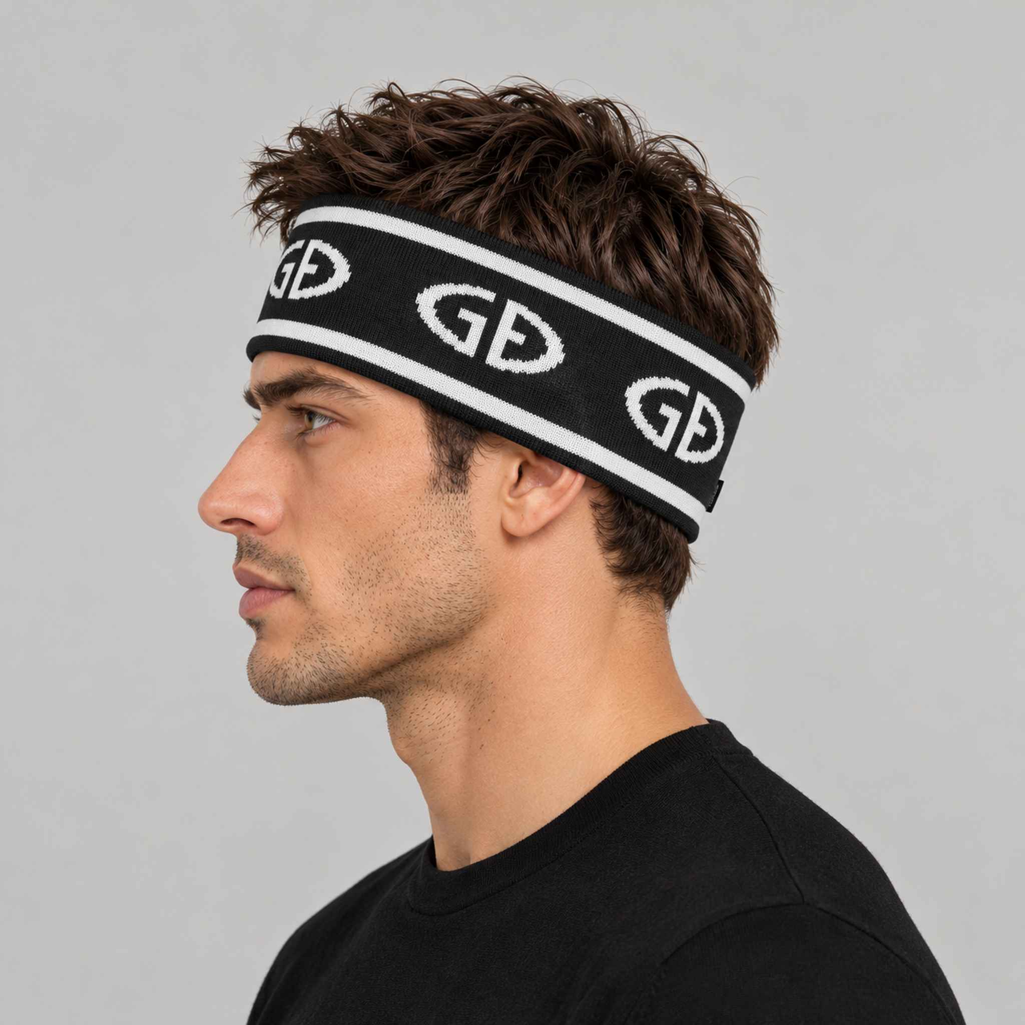 Goldbergh Tiara Headband in Black in Black White — mens side. AI-generated from manufacturer reference photographs.