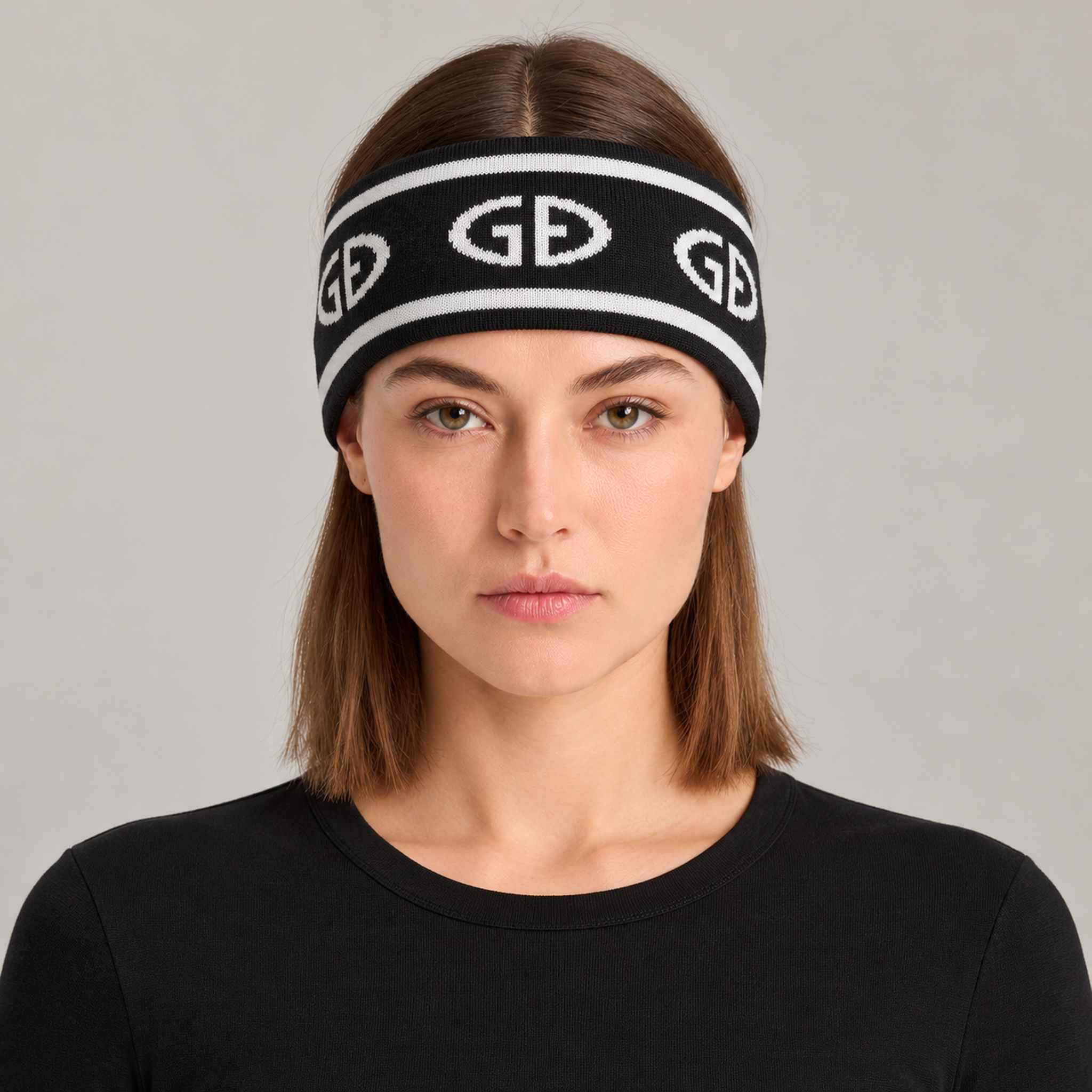 Goldbergh Tiara Headband in Black in Black White — womens front. AI-generated from manufacturer reference photographs.