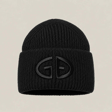 Goldbergh Valerie Beanie in Black in Black — front. AI-generated from manufacturer reference photographs.