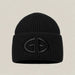 Goldbergh Valerie Beanie in Black in Black — front. AI-generated from manufacturer reference photographs.