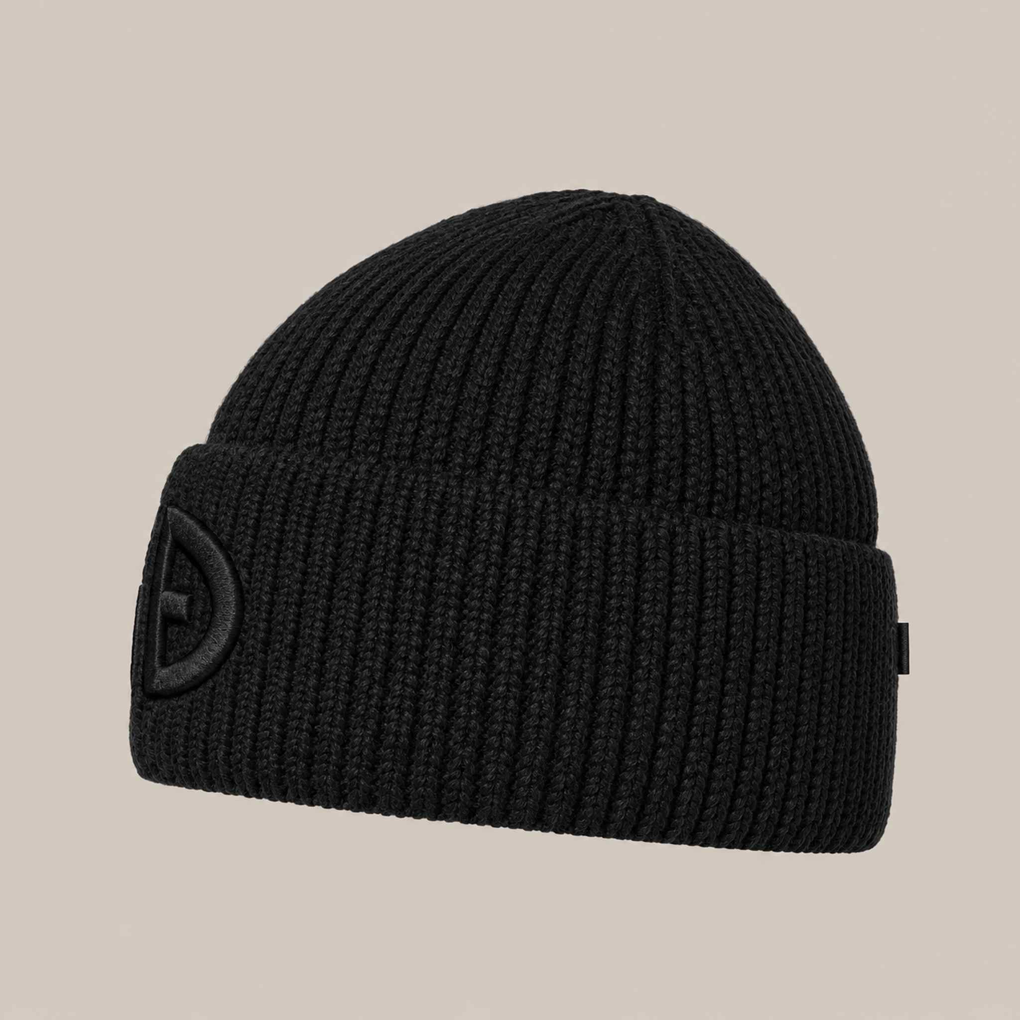 Goldbergh Valerie Beanie in Black in Black — side. AI-generated from manufacturer reference photographs.