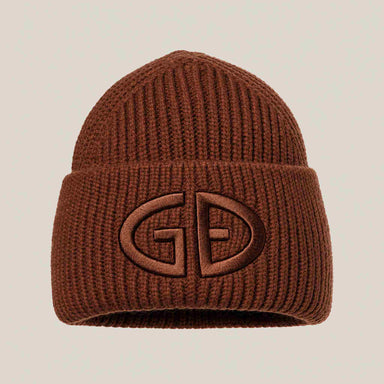 Goldbergh Valerie Beanie in Deep Mocha in Deep Mocha — front. AI-generated from manufacturer reference photographs.