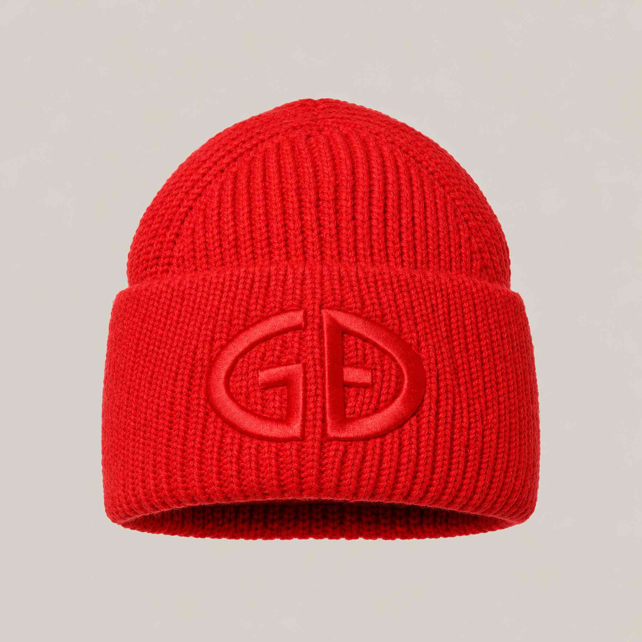 Goldbergh Valerie Beanie in Flame in Flame — front. AI-generated from manufacturer reference photographs.