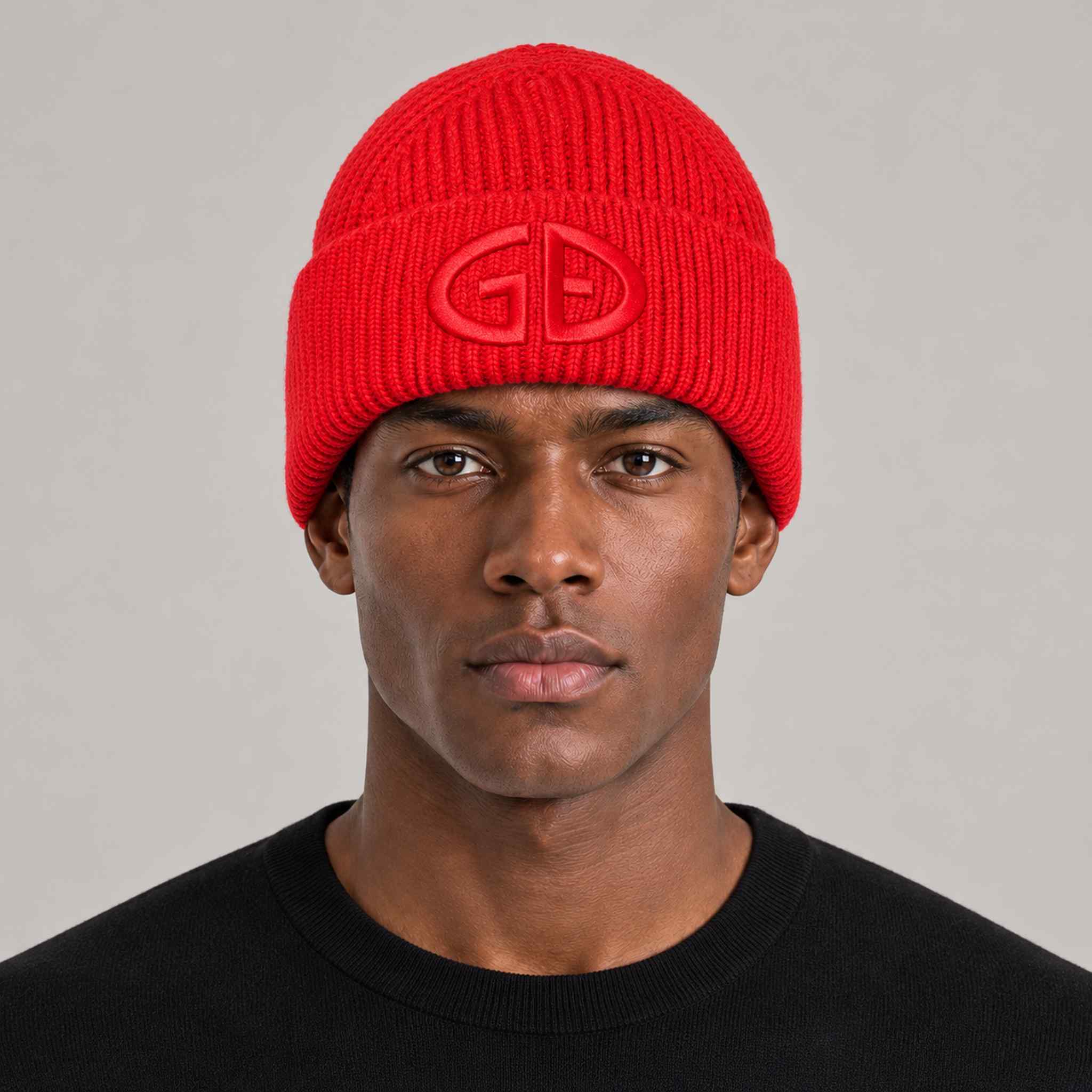 Goldbergh Valerie Beanie in Flame in Flame — mens front. AI-generated from manufacturer reference photographs.