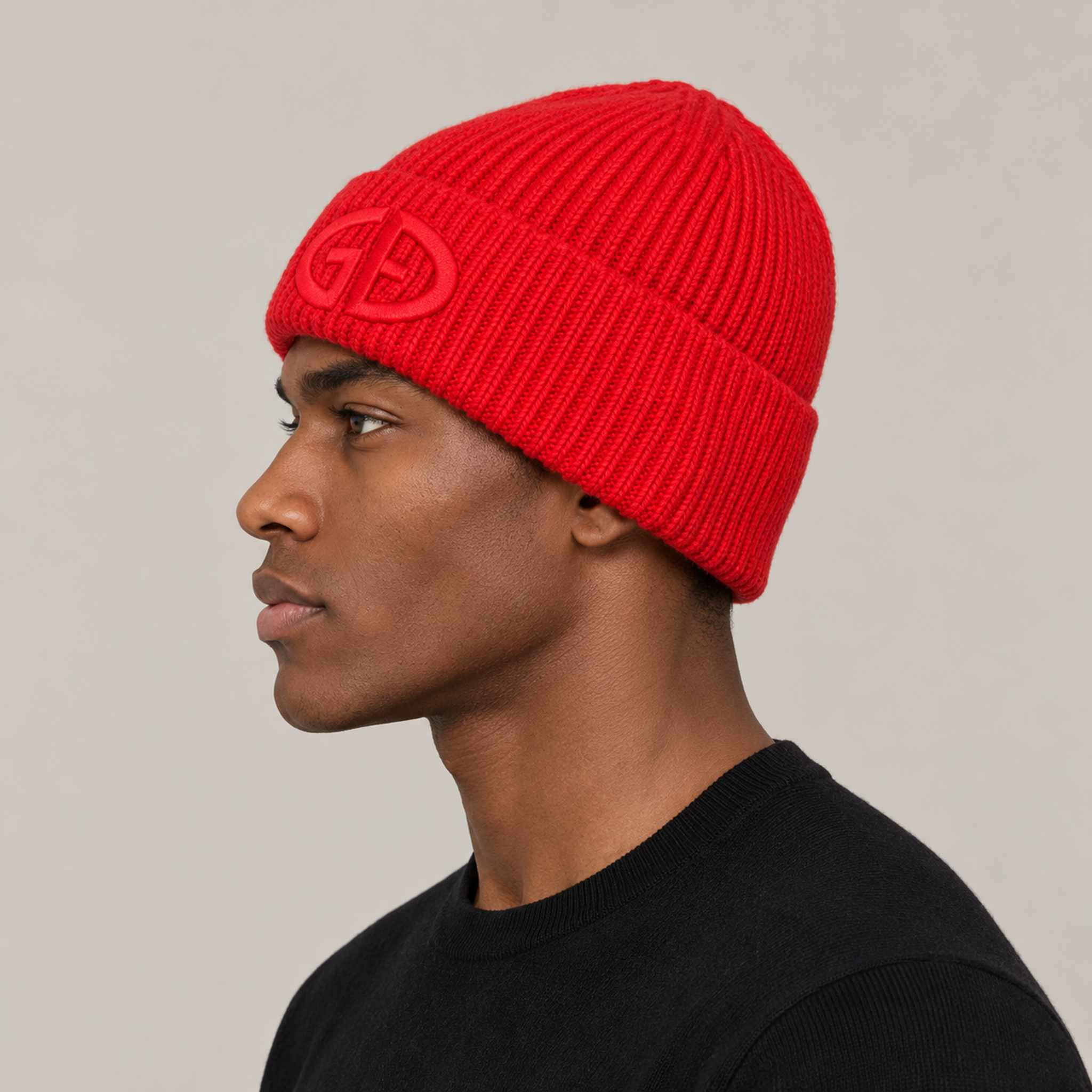 Goldbergh Valerie Beanie in Flame in Flame — mens side. AI-generated from manufacturer reference photographs.