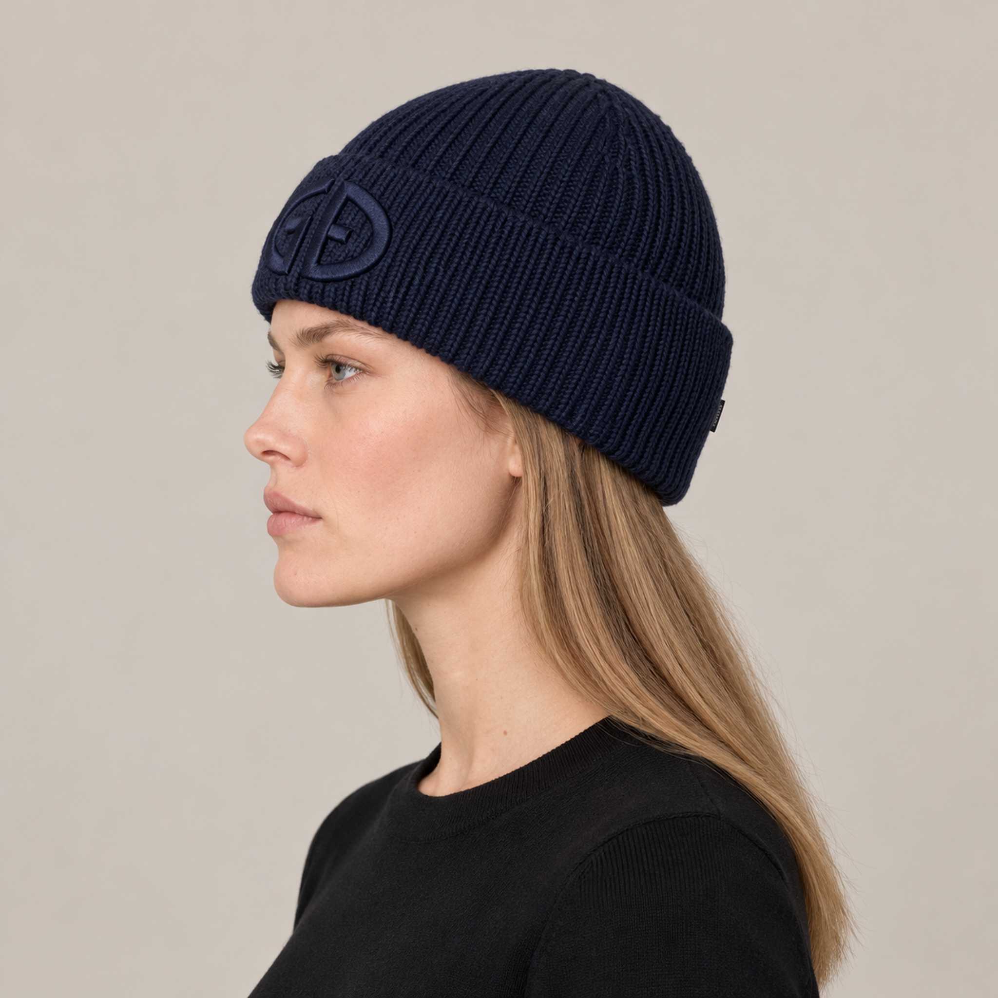 Goldbergh Valerie Beanie in French Blue in French Blue — womens side. AI-generated from manufacturer reference photographs.
