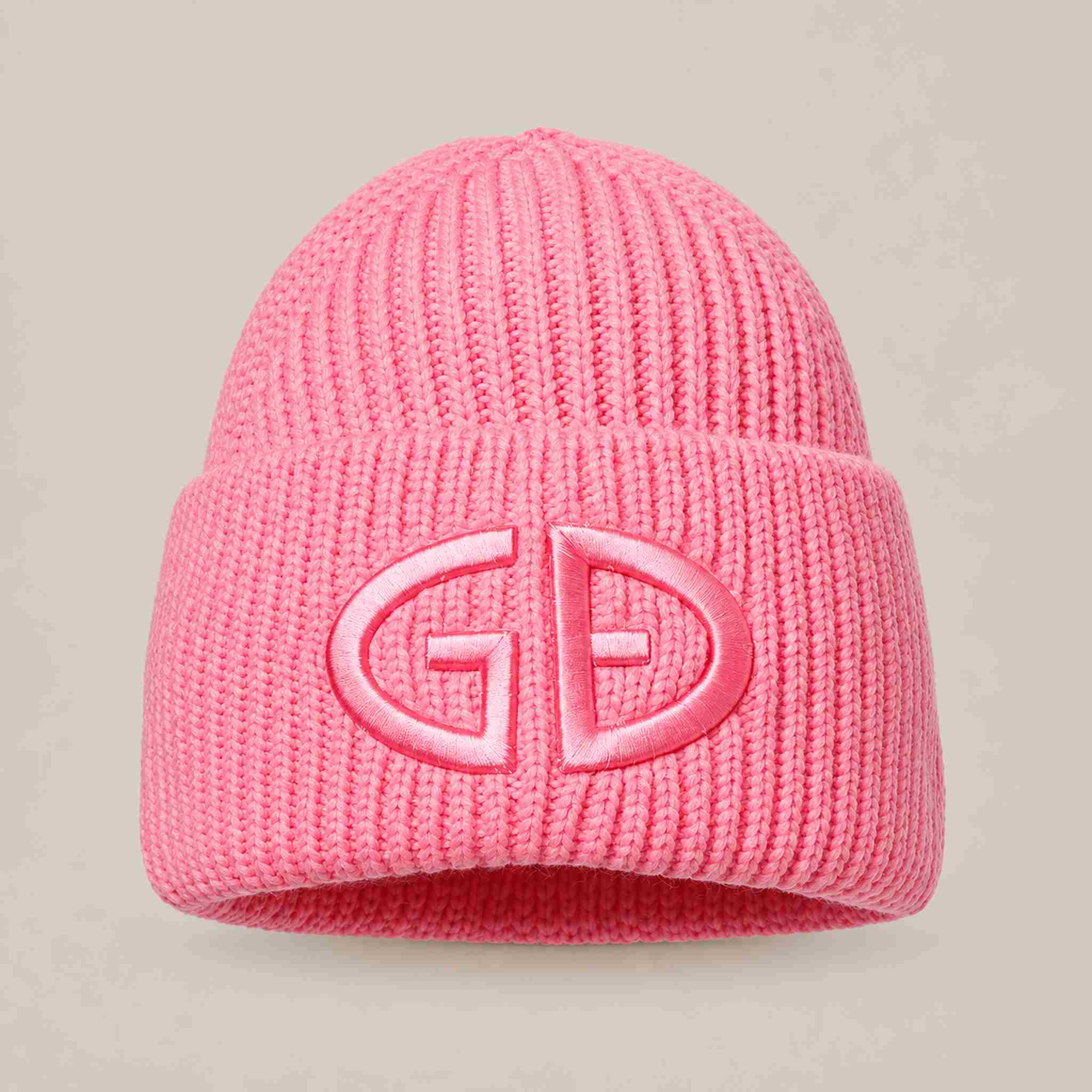 Goldbergh Valerie Beanie in Pink Cosmos in Pink Cosmos — front. AI-generated from manufacturer reference photographs.