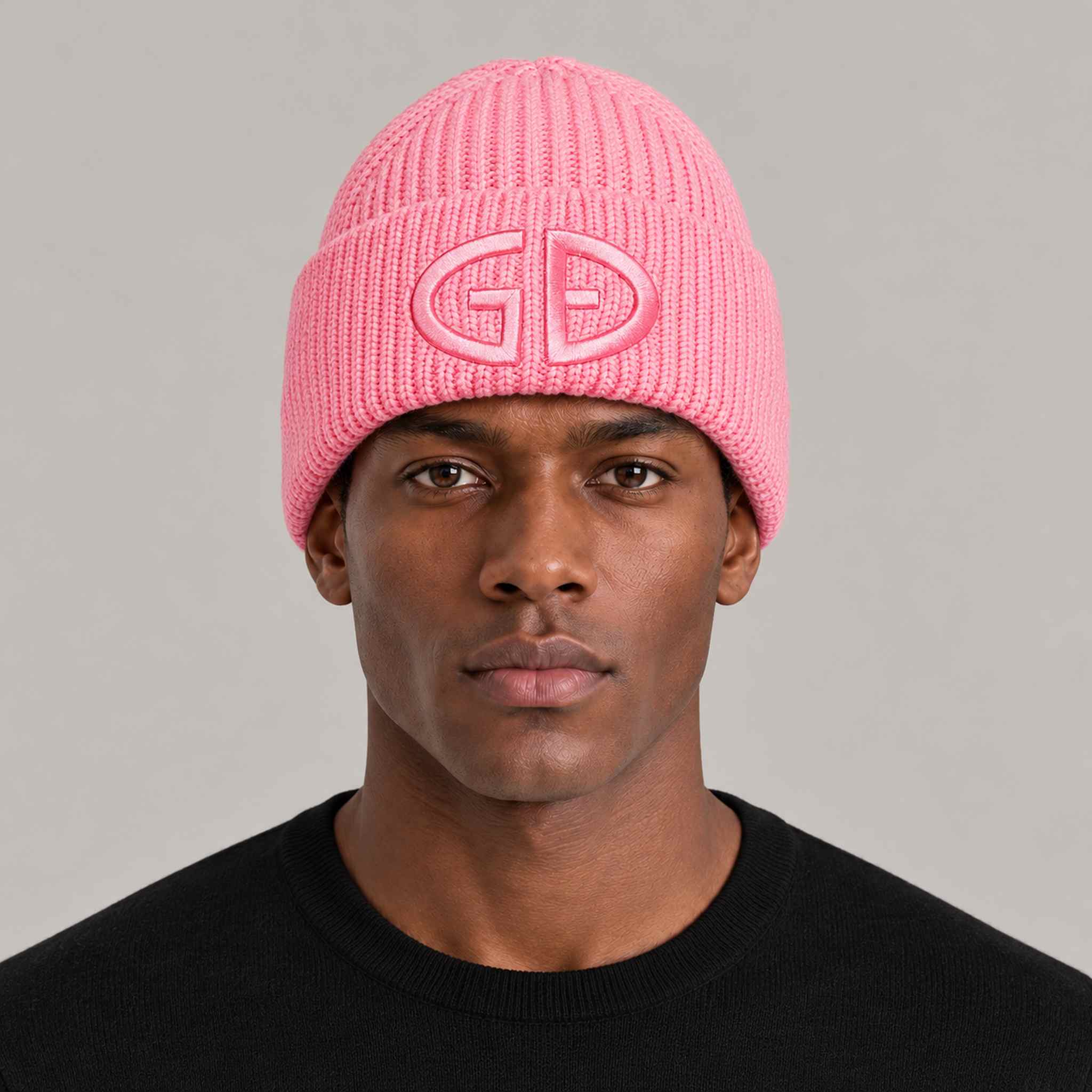 Goldbergh Valerie Beanie in Pink Cosmos in Pink Cosmos — mens front. AI-generated from manufacturer reference photographs.