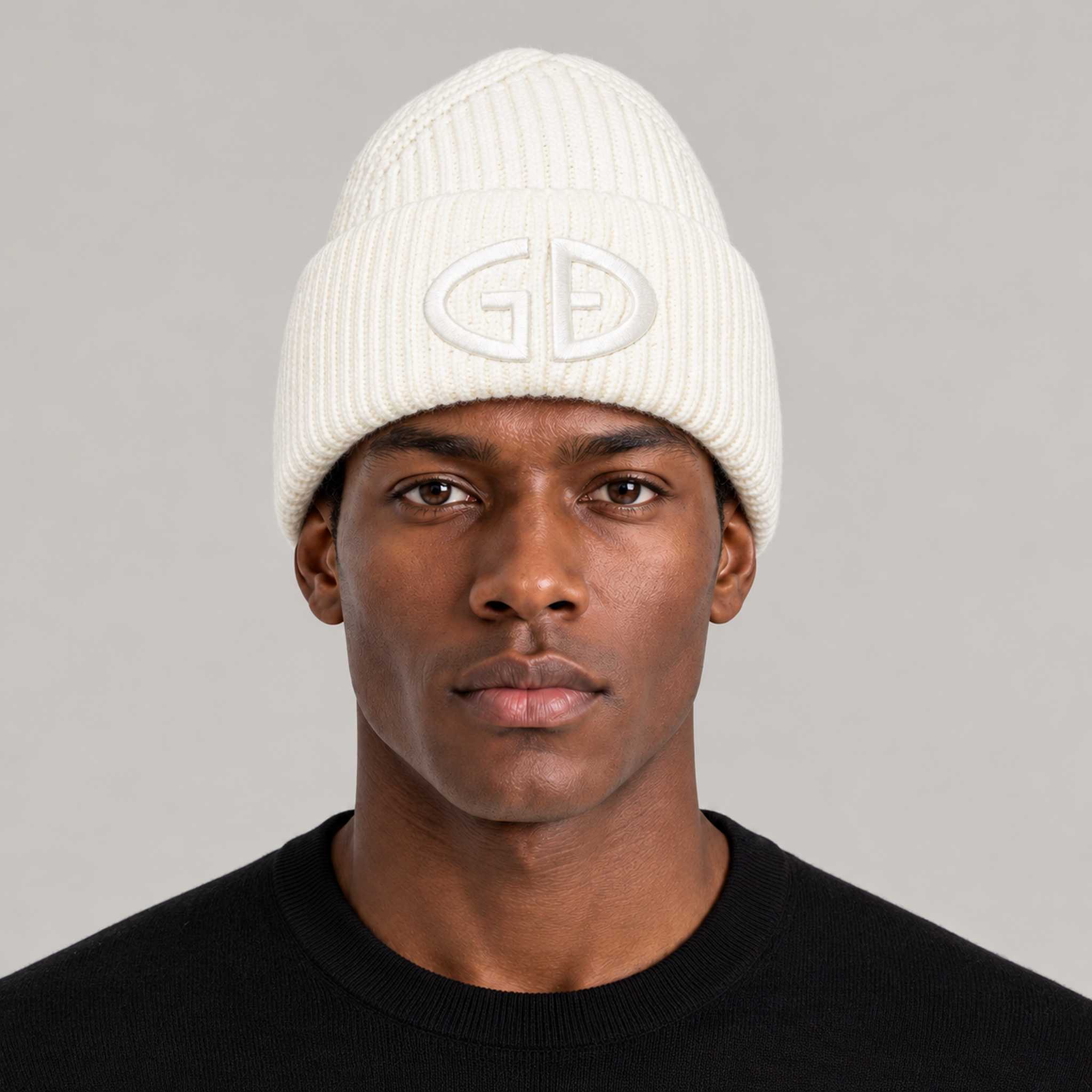 Goldbergh Valerie Beanie in Snow White in Snow White — mens front. AI-generated from manufacturer reference photographs.