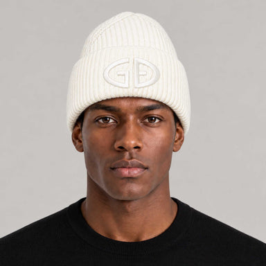 Goldbergh Valerie Beanie in Snow White in Snow White — mens front. AI-generated from manufacturer reference photographs.