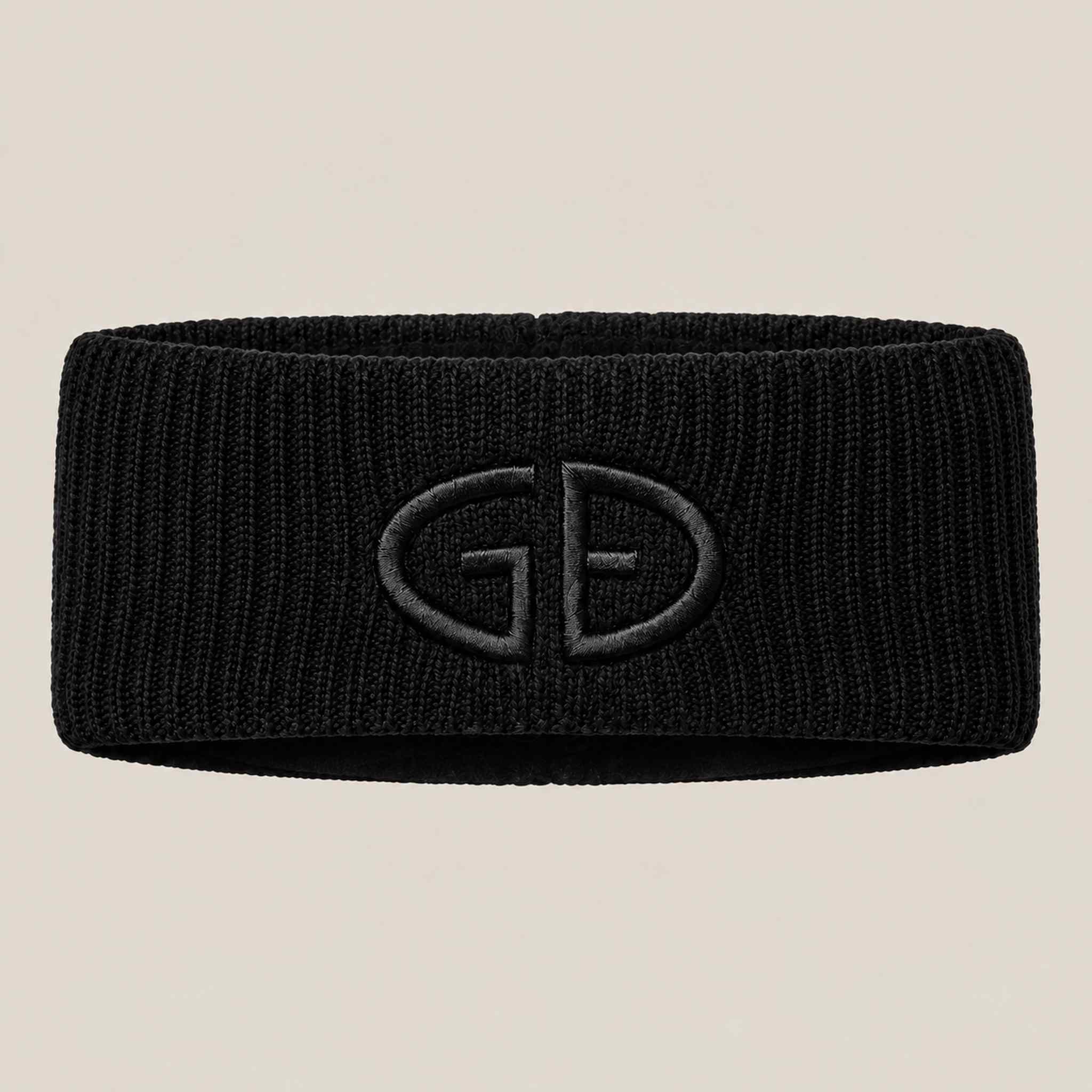 Goldbergh Warmth Headband in Black in Black — front. AI-generated from manufacturer reference photographs.