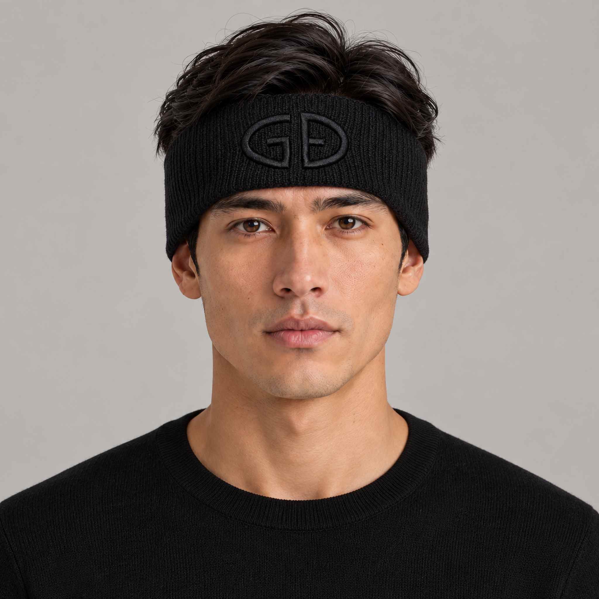 Goldbergh Warmth Headband in Black in Black — mens front. AI-generated from manufacturer reference photographs.