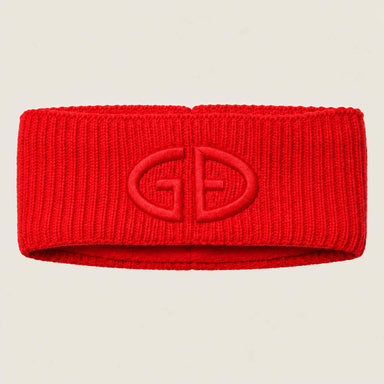 Goldbergh Warmth Headband in Flame Red in Flame — front. AI-generated from manufacturer reference photographs.