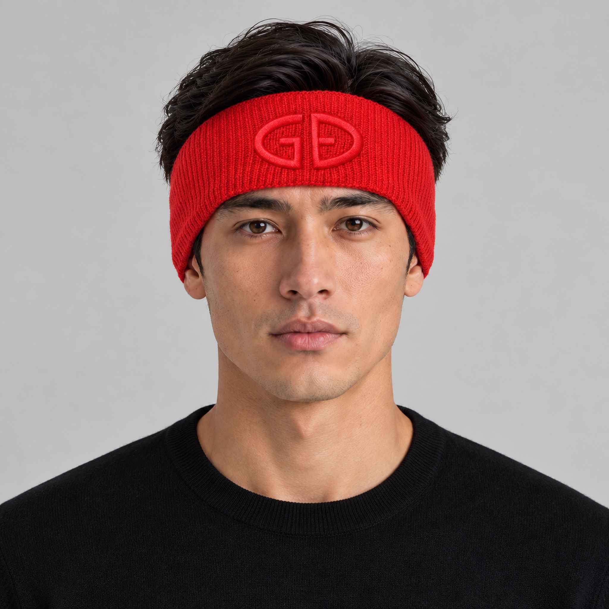 Goldbergh Warmth Headband in Flame Red in Flame — mens front. AI-generated from manufacturer reference photographs.