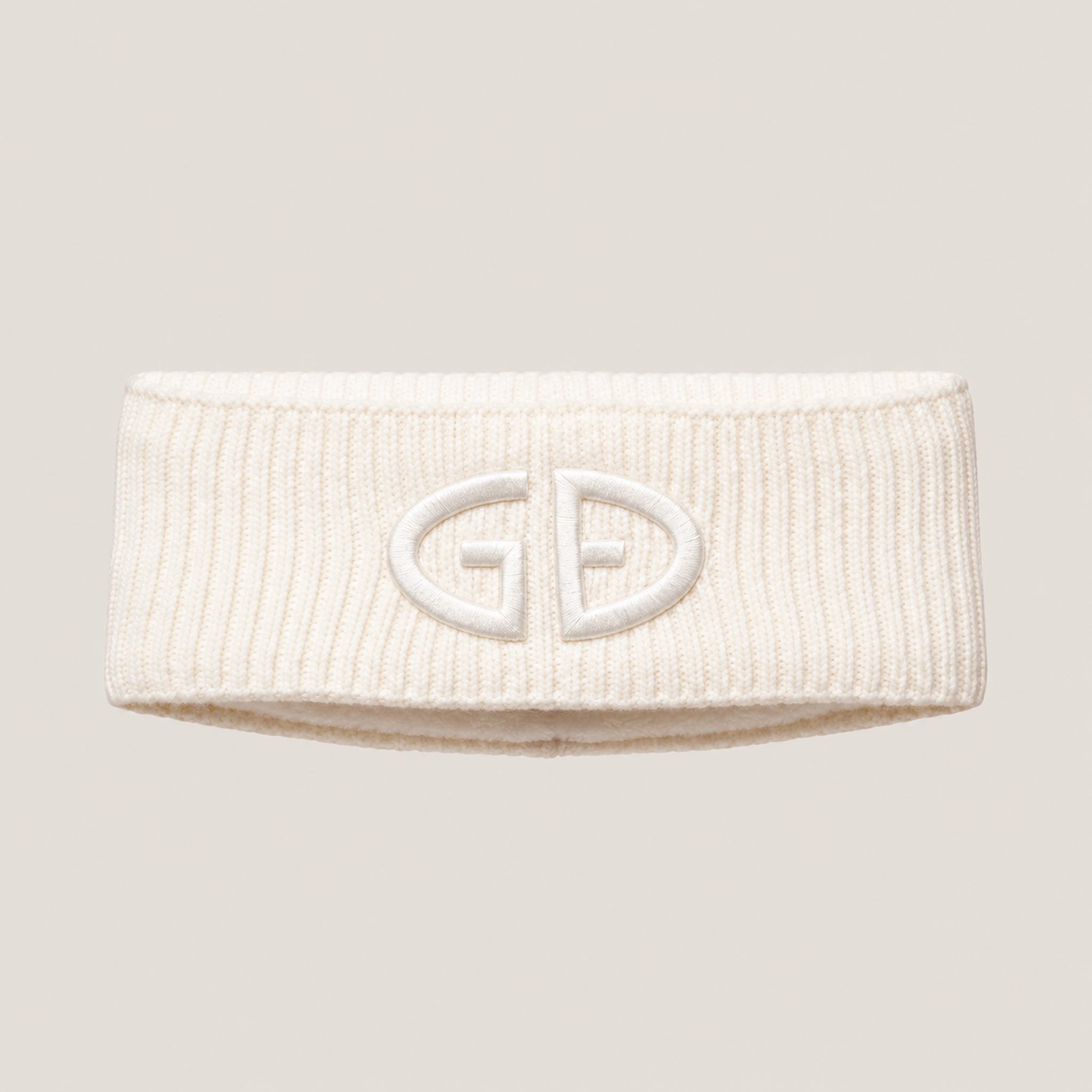 Goldbergh Warmth Headband in Snow White in Snow White — front. AI-generated from manufacturer reference photographs.