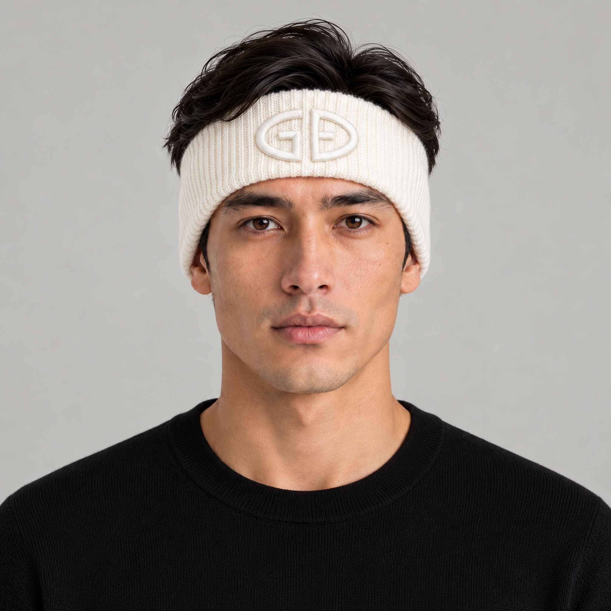 Goldbergh Warmth Headband in Snow White in Snow White — mens front. AI-generated from manufacturer reference photographs.