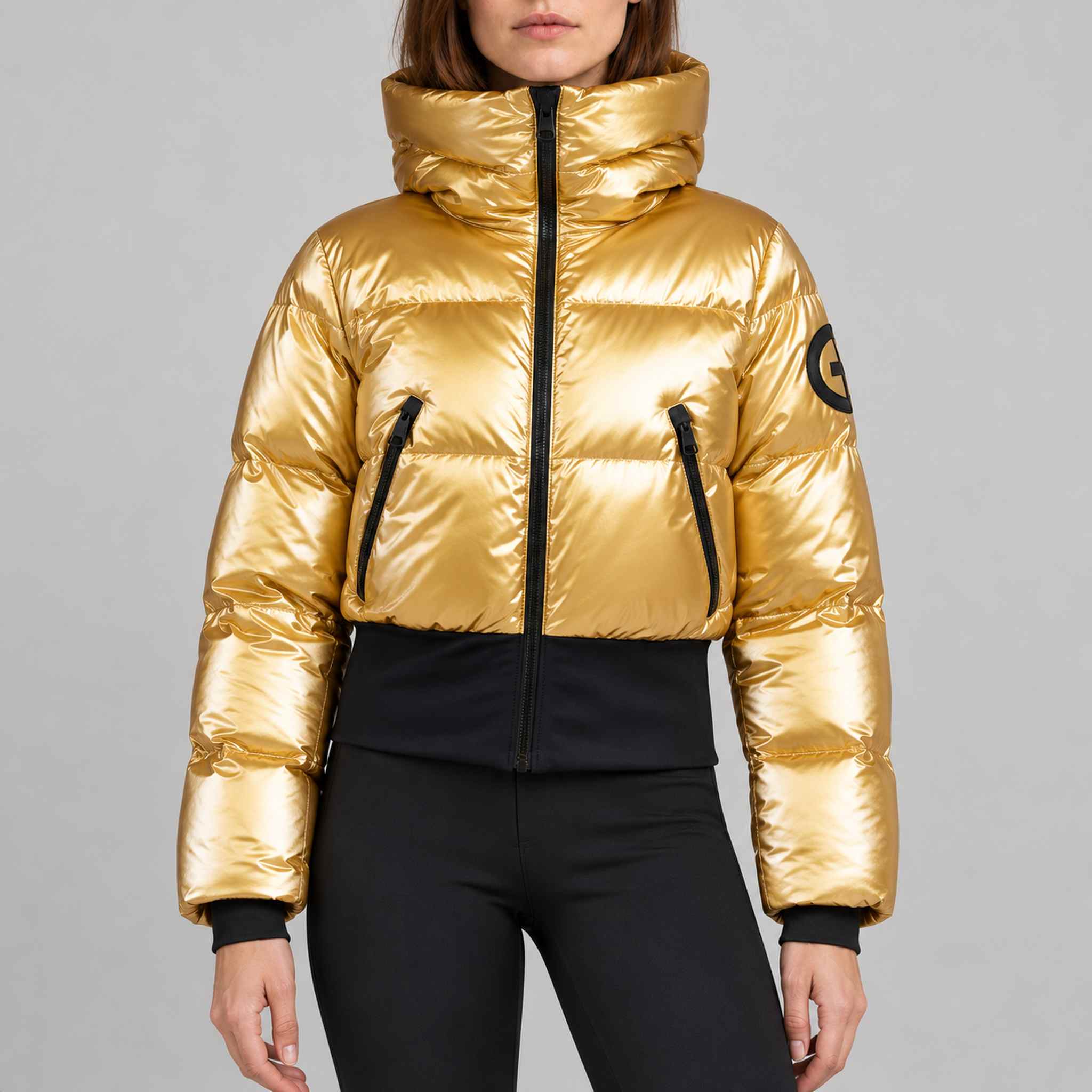 Goldbergh womens Bombardino Ski Jacket in Rich Gold (Rich Gold) - model front. AI-generated from manufacturer imagery.