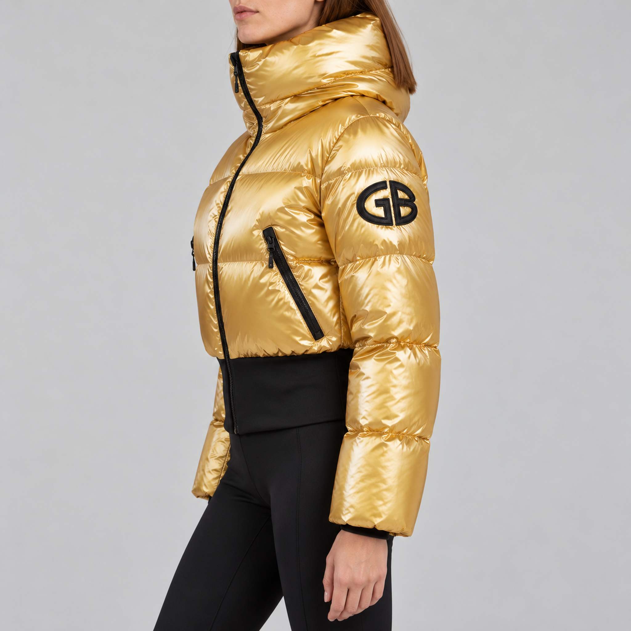 Goldbergh womens Bombardino Ski Jacket in Rich Gold (Rich Gold) - model side. AI-generated from manufacturer imagery.