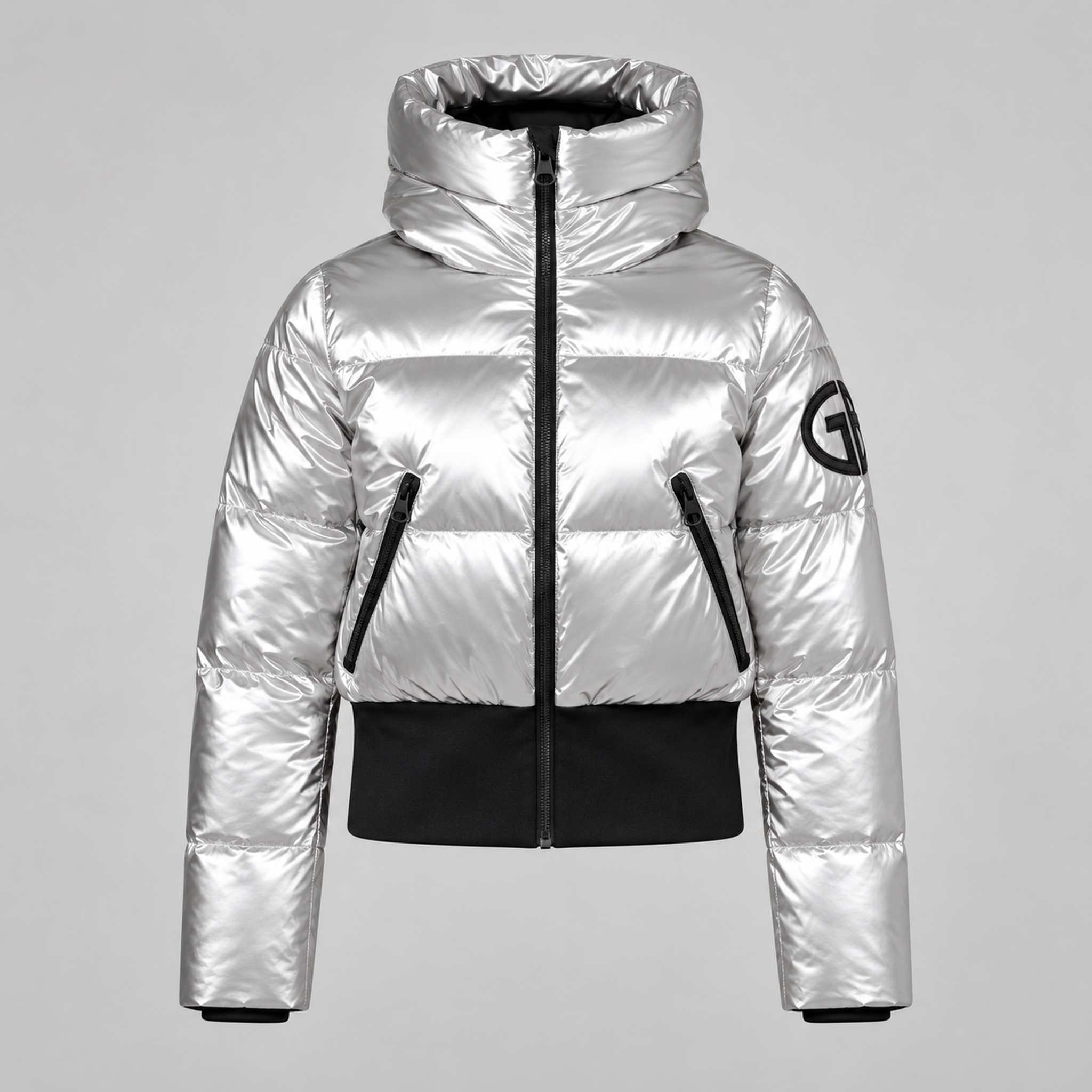 Goldbergh womens Bombardino Ski Jacket in Silver (Silver) - front. AI-generated from manufacturer imagery.