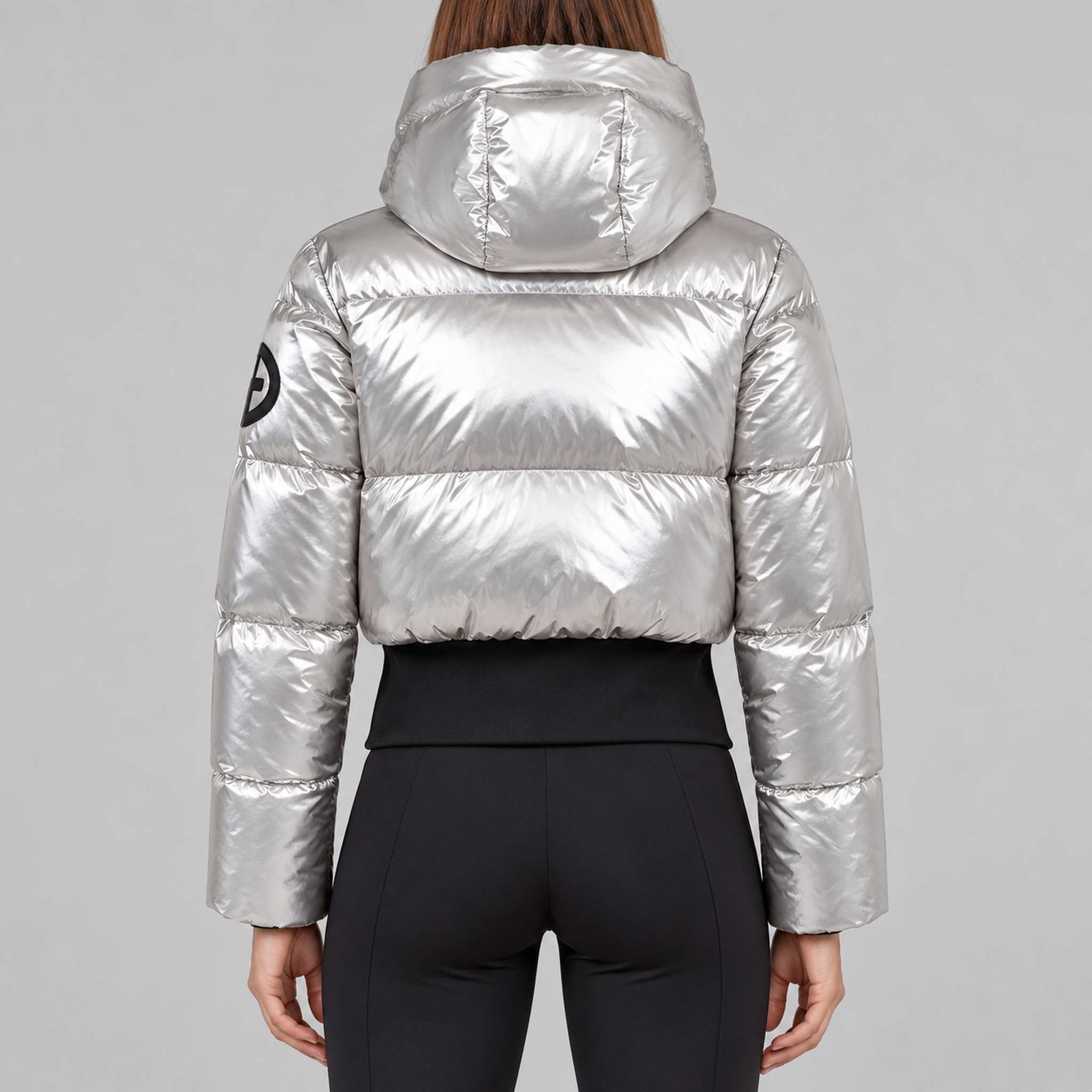 Goldbergh womens Bombardino Ski Jacket in Silver (Silver) - model back. AI-generated from manufacturer imagery.