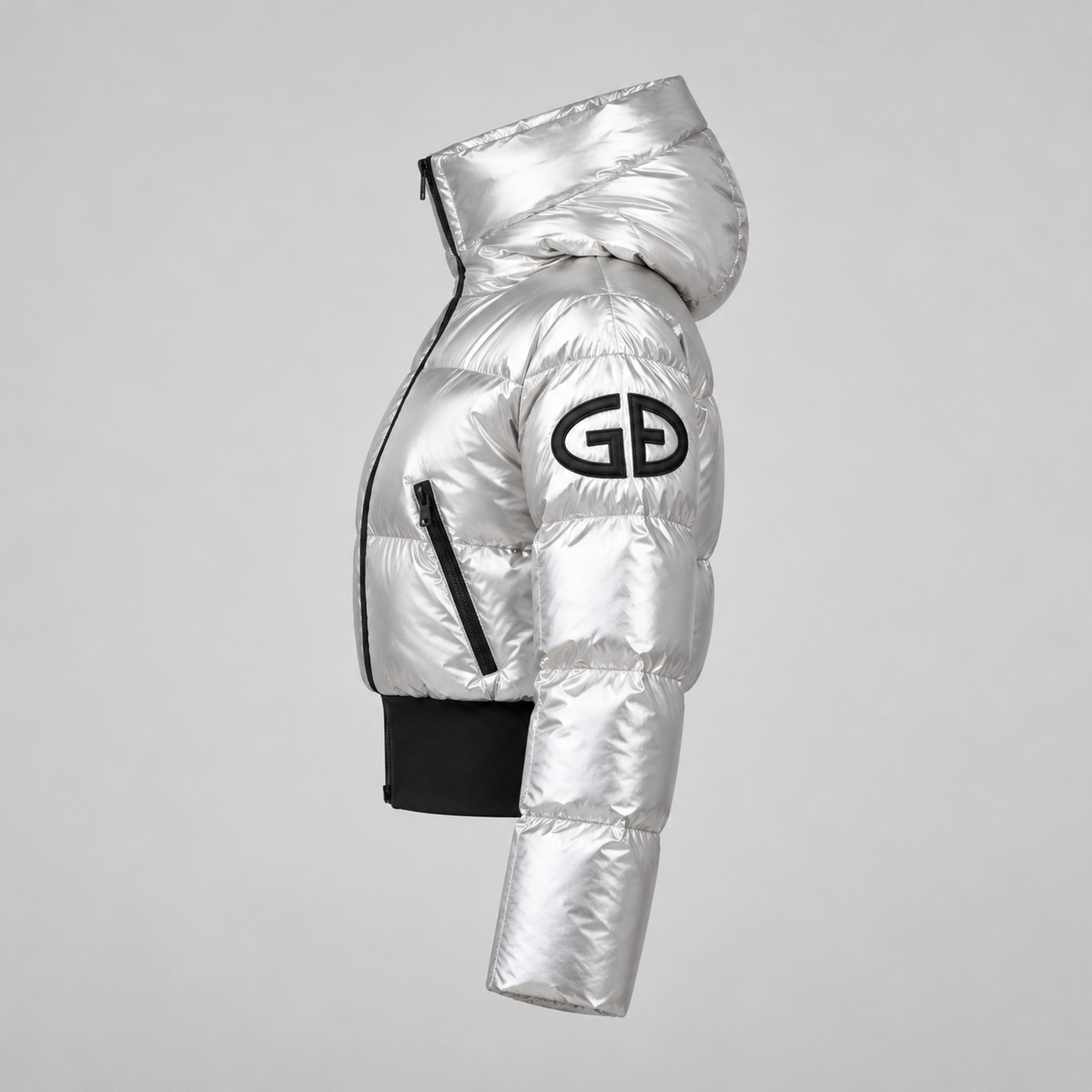 Goldbergh women's Bombardino Ski Jacket in Silver – side view. AI-generated from manufacturer imagery.