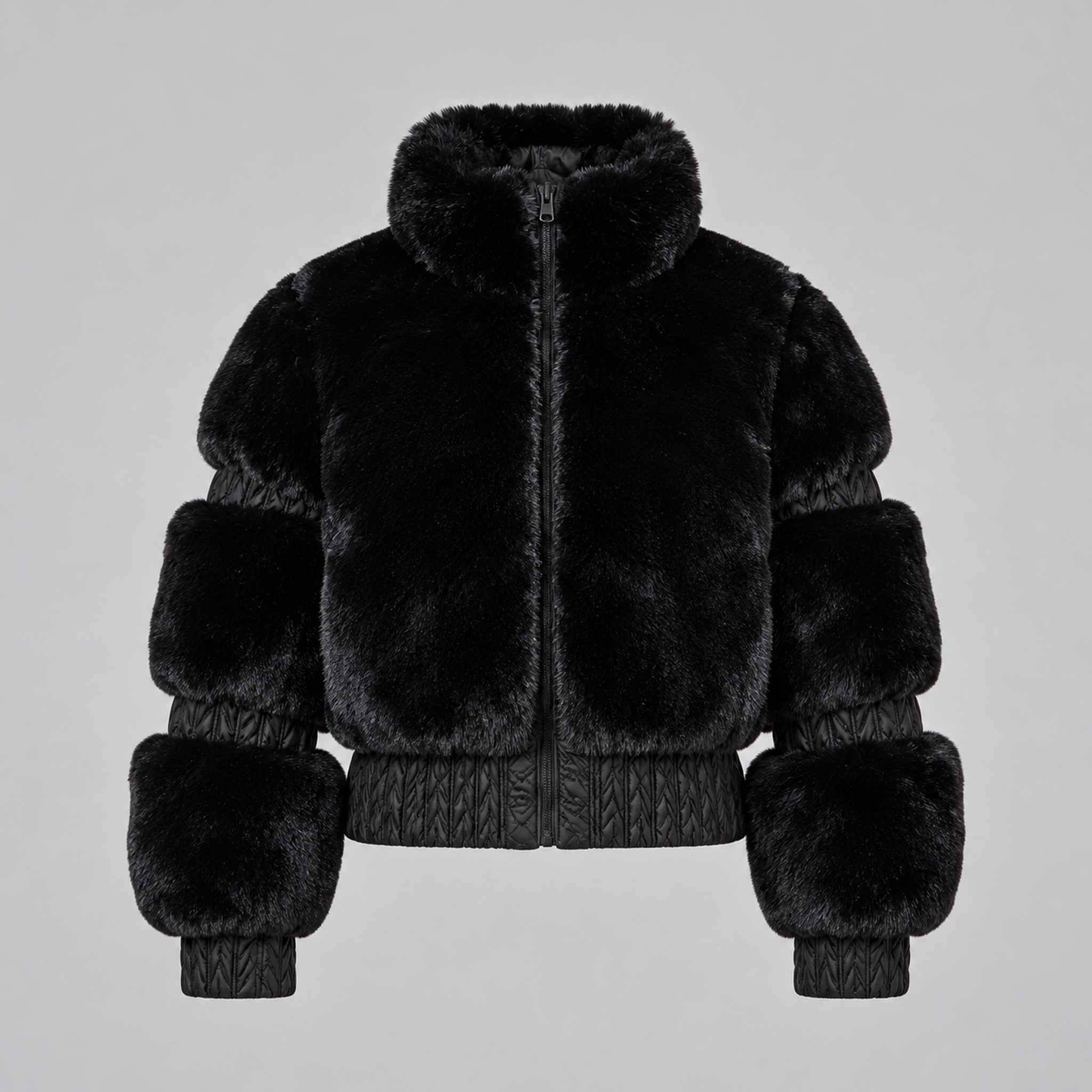 Goldbergh womens Furry Ski Jacket (Black) - front. AI-generated from manufacturer imagery.