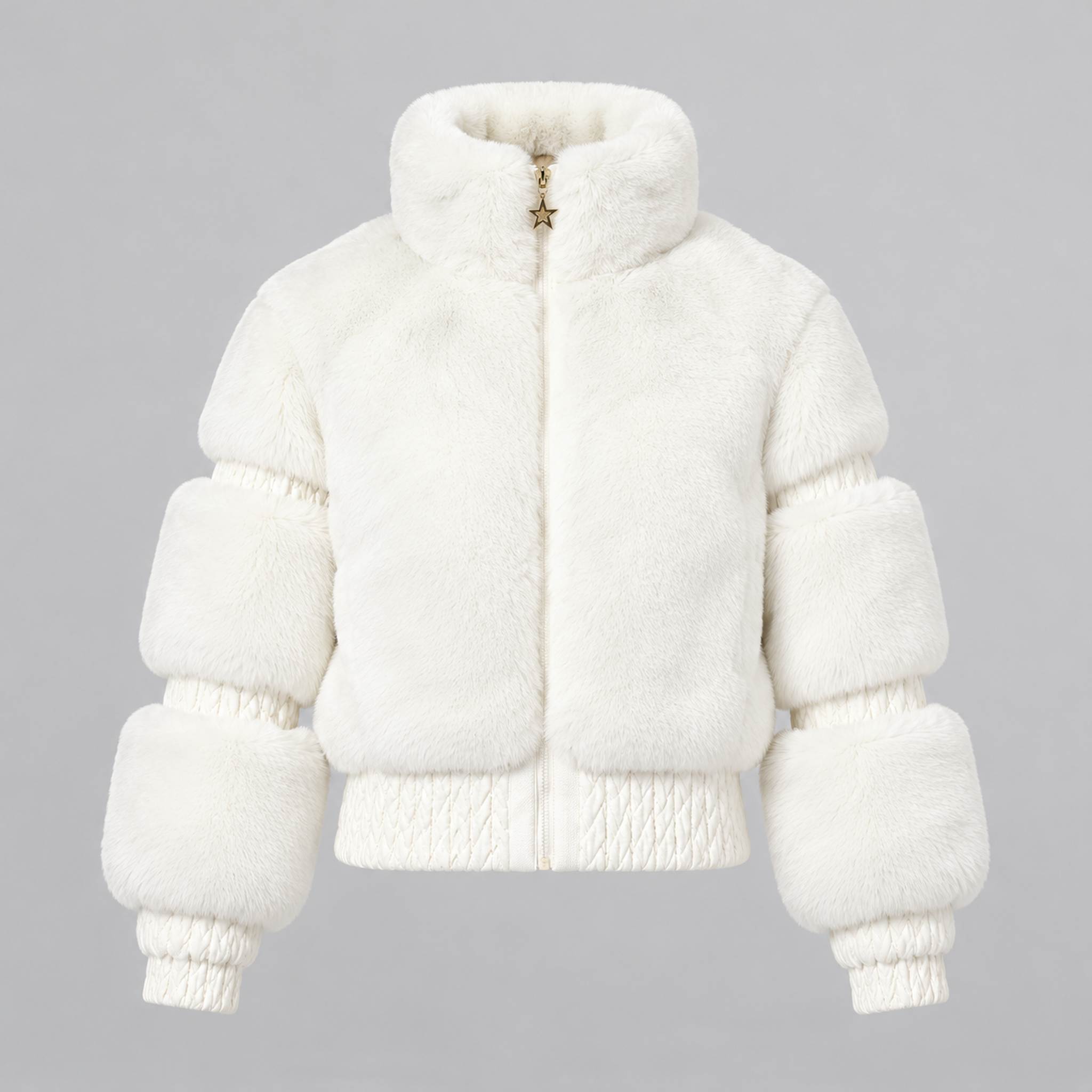 Goldbergh womens Furry Ski Jacket in White (Snow White) - front. AI-generated from manufacturer imagery.