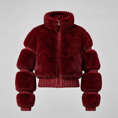 Goldbergh women's Furry Ski Jacket in Vino Rosso – front view. AI-generated from manufacturer imagery.