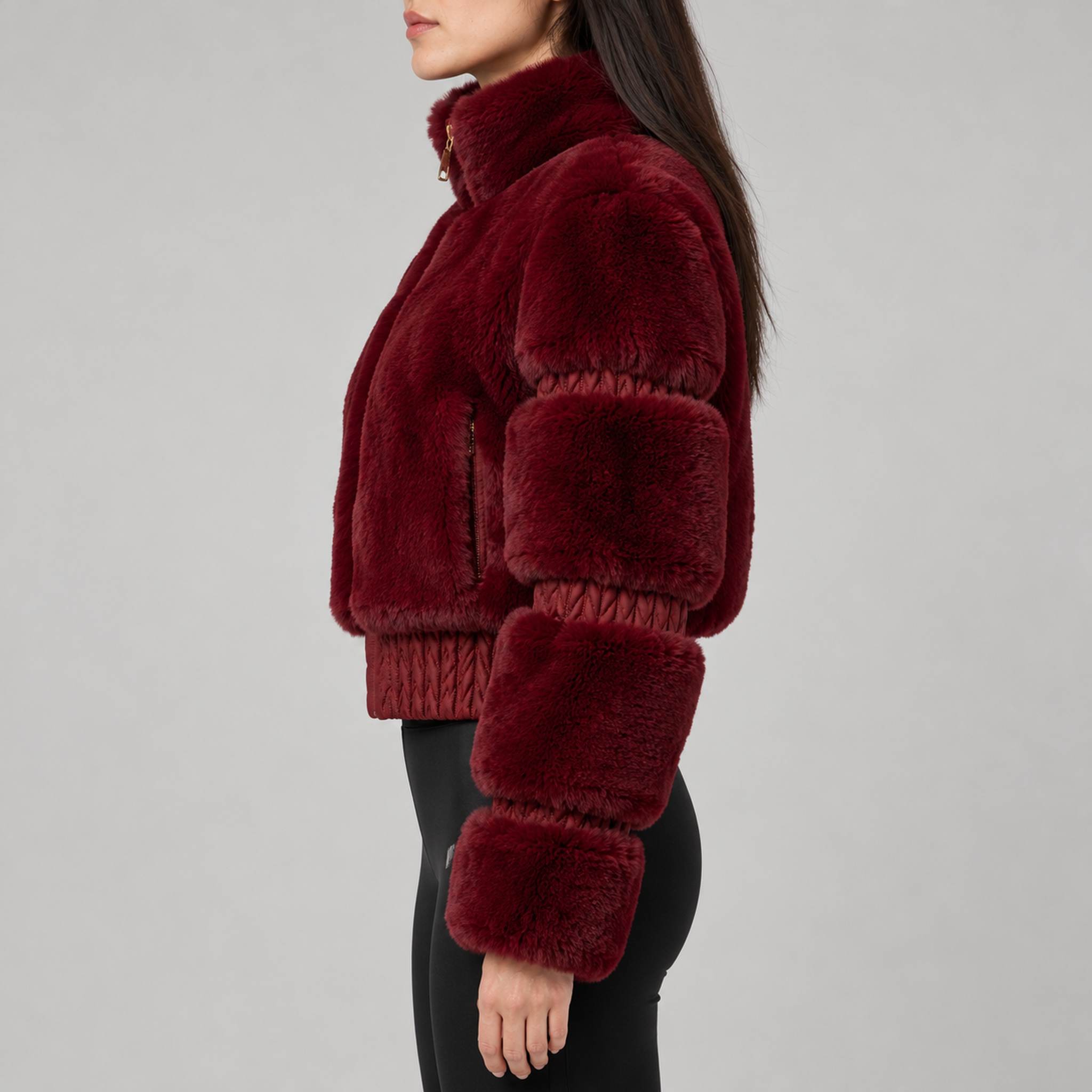 Goldbergh womens Furry Ski Jacket in Vino Rosso (Vino Rosso) - model side. AI-generated from manufacturer imagery.