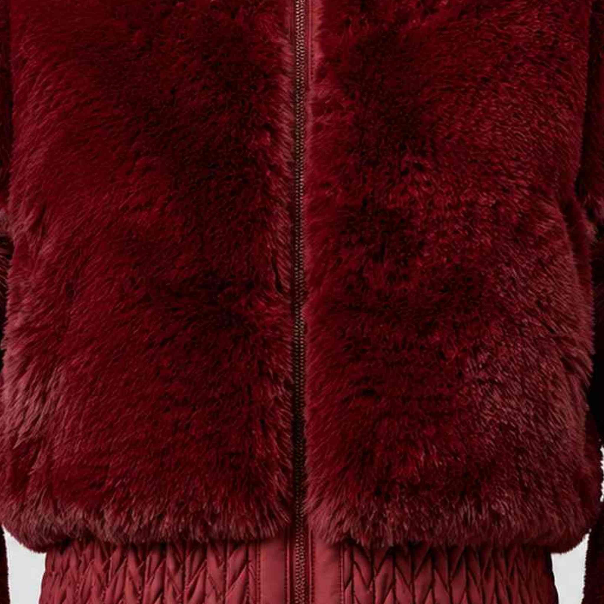 Goldbergh women's Furry Ski Jacket in Vino Rosso – feature detail view. AI-generated from manufacturer imagery.