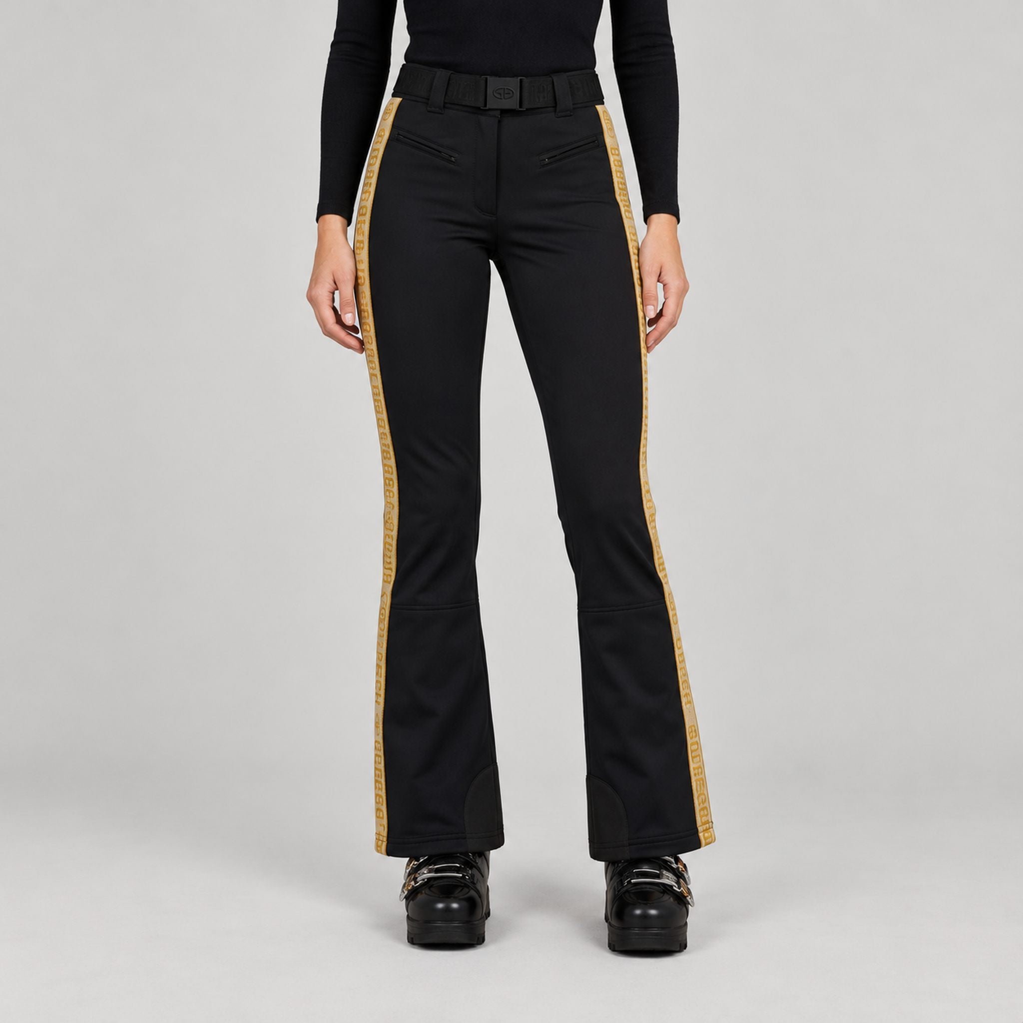 Goldbergh womens Golden Edge Ski Pants in Black (Black) - model front. AI-generated from manufacturer imagery.