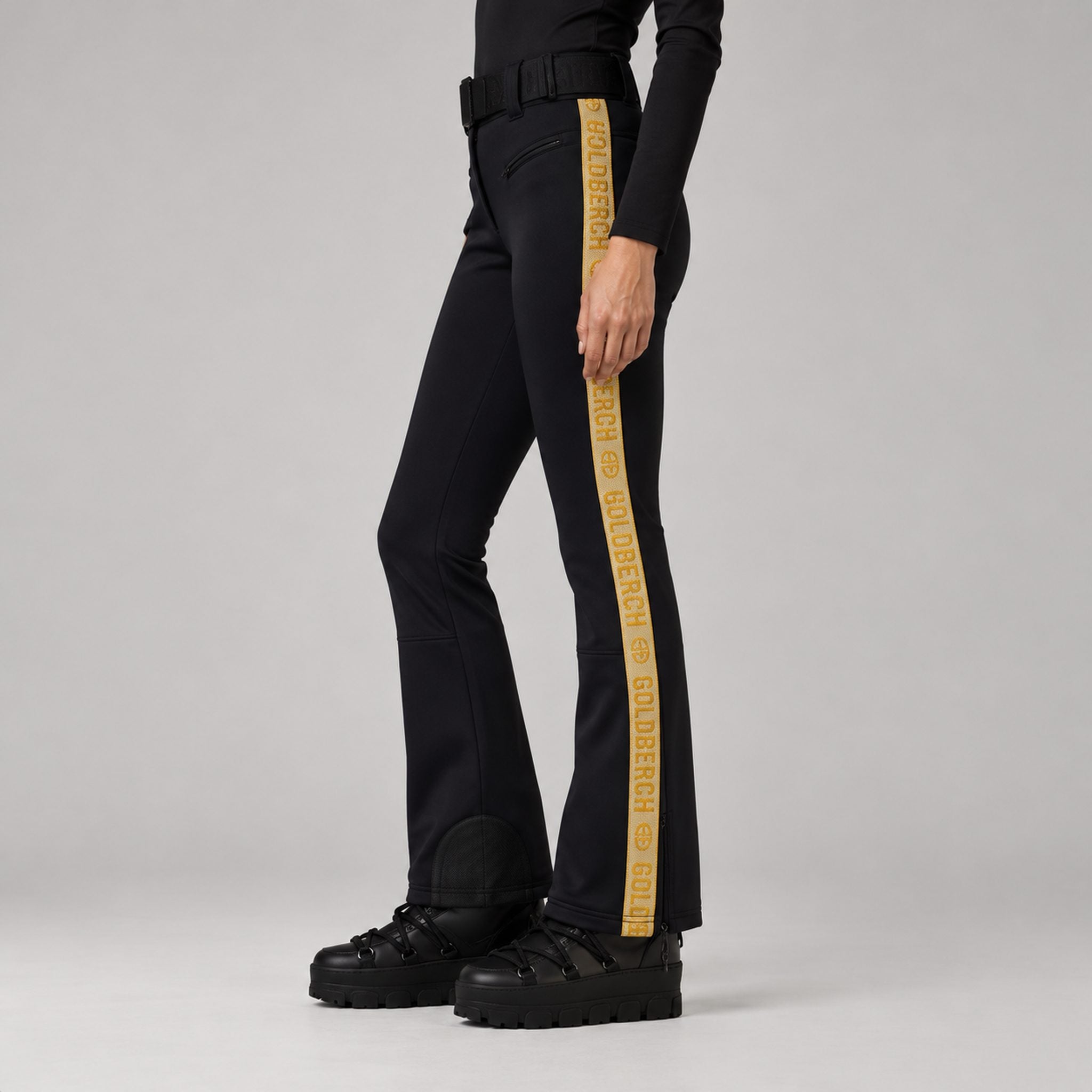 Goldbergh womens Golden Edge Ski Pants in Black (Black) - model side. AI-generated from manufacturer imagery.