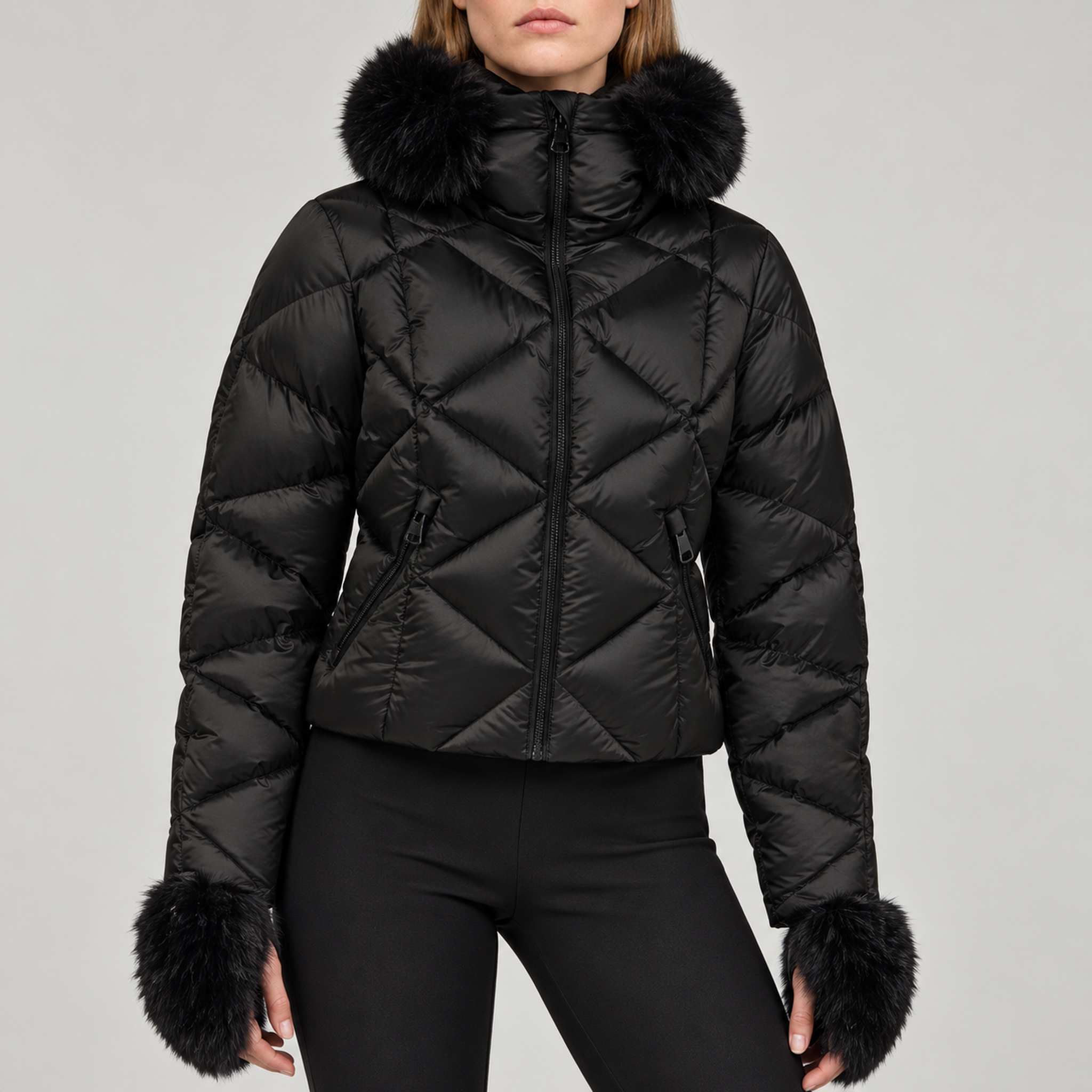 Goldbergh womens Harumi Ski Jacket in Black (Black) - model front. AI-generated from manufacturer imagery.