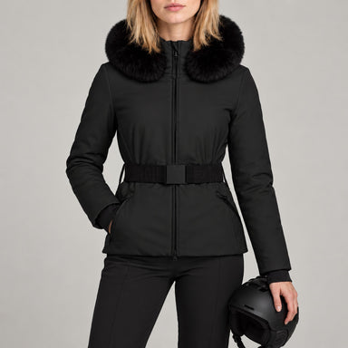 Goldbergh womens Hida Ski Jacket in Black - model front. AI-generated from manufacturer imagery.