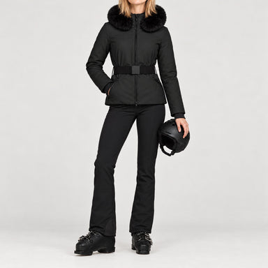 Goldbergh women's Hida Ski Jacket in Black – ski pose view. AI-generated from manufacturer imagery.
