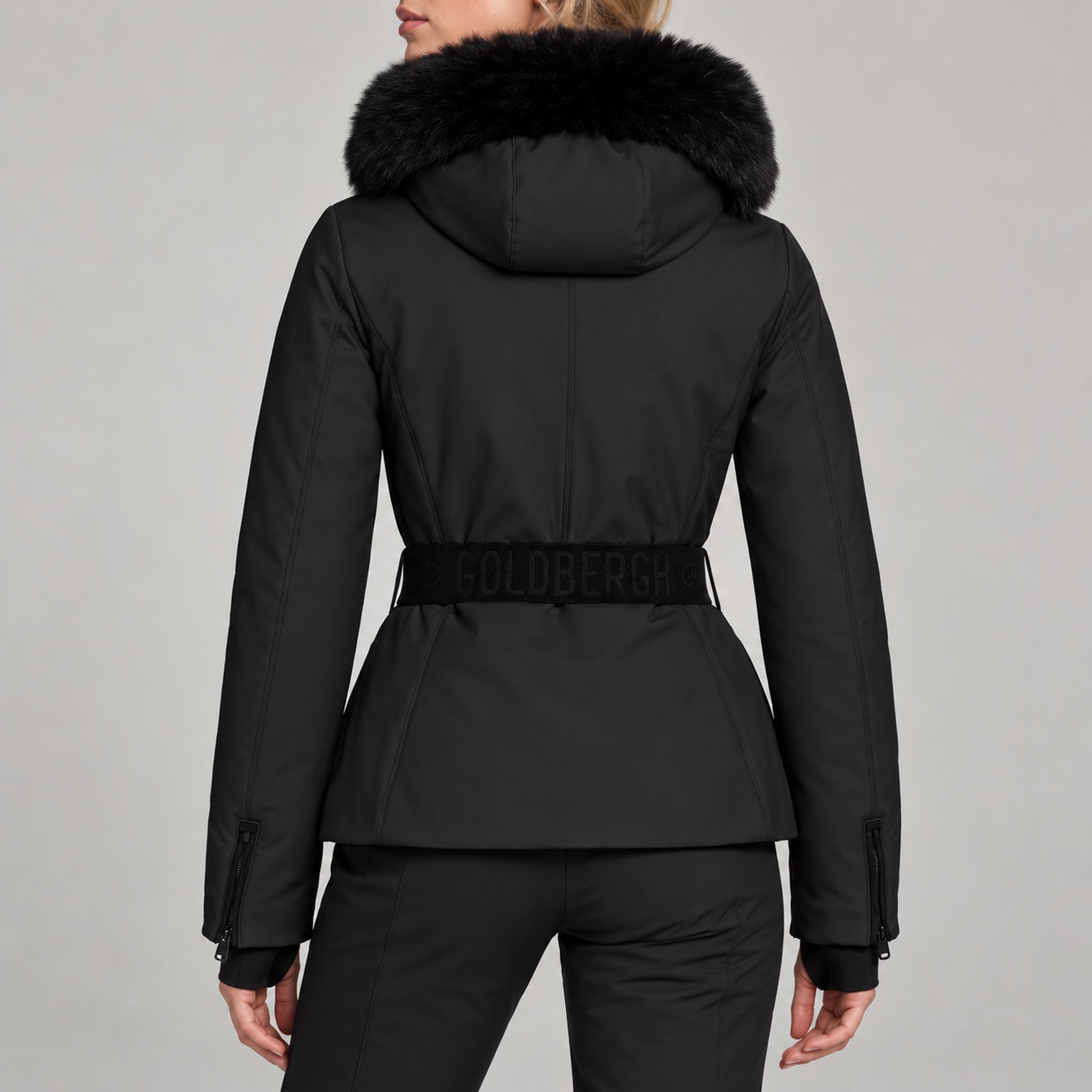 Goldbergh womens Hida Ski Jacket in Black - model back. AI-generated from manufacturer imagery.