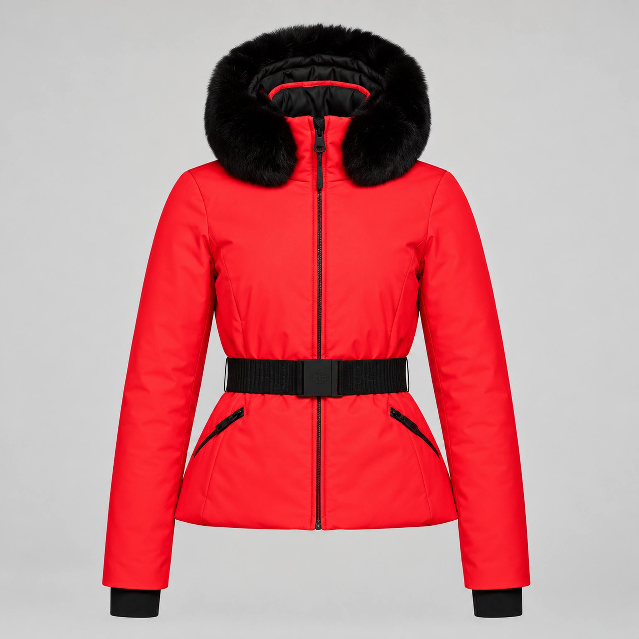 Goldbergh womens Hida Ski Jacket in Flame Red (Flame) - front. AI-generated from manufacturer imagery.