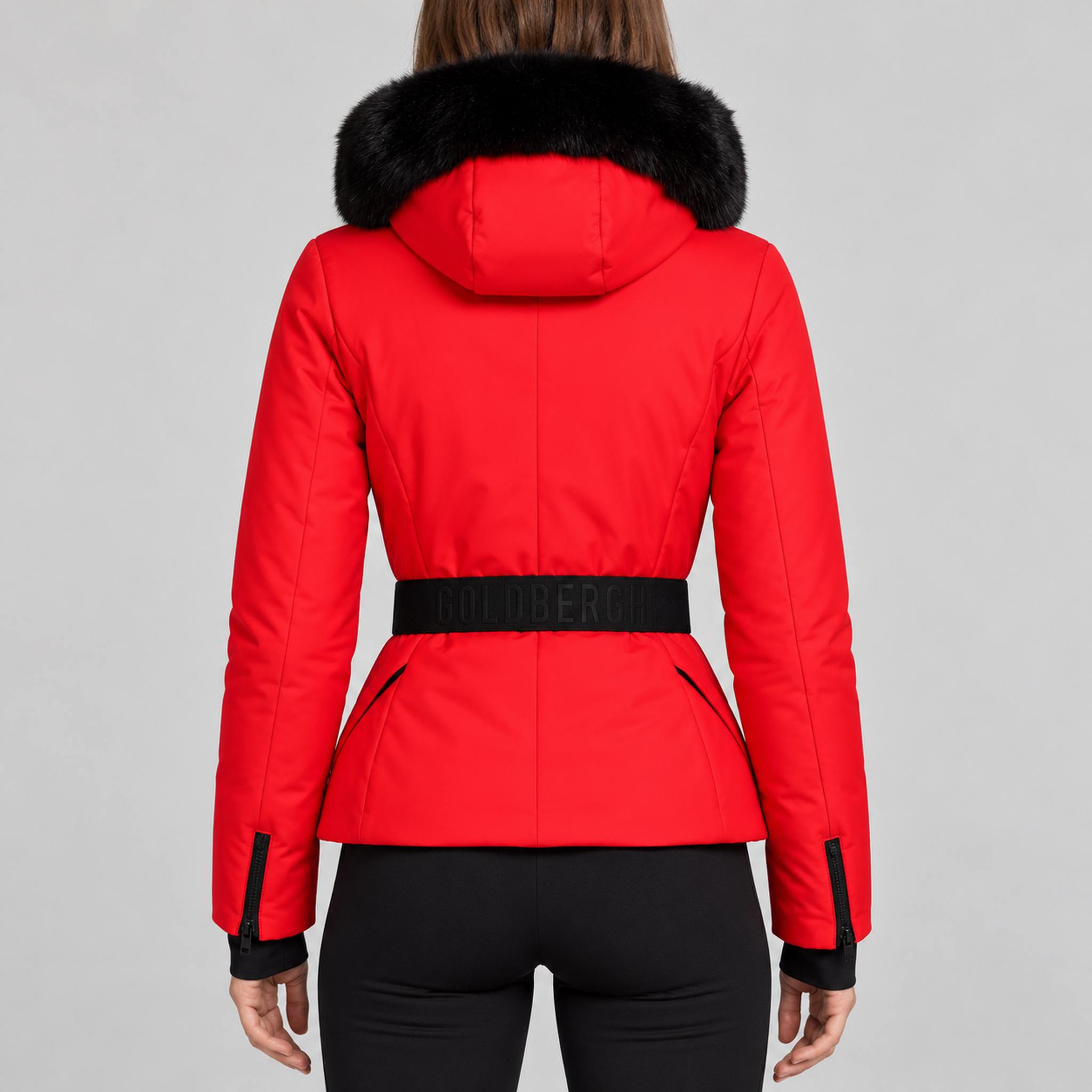 Goldbergh womens Hida Ski Jacket in Flame Red (Flame) - model back. AI-generated from manufacturer imagery.