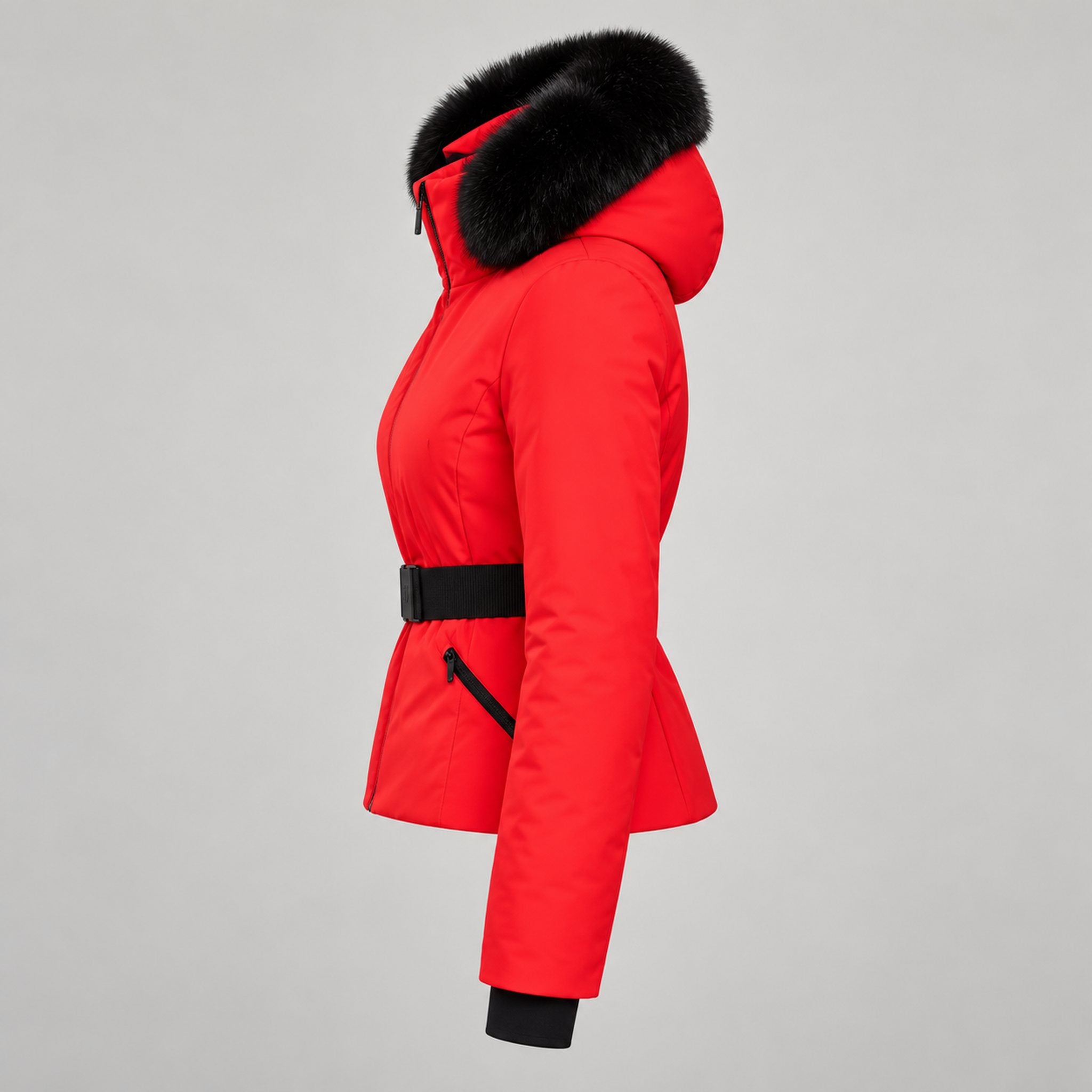 Goldbergh womens Hida Ski Jacket in Flame Red (Flame) - side. AI-generated from manufacturer imagery.
